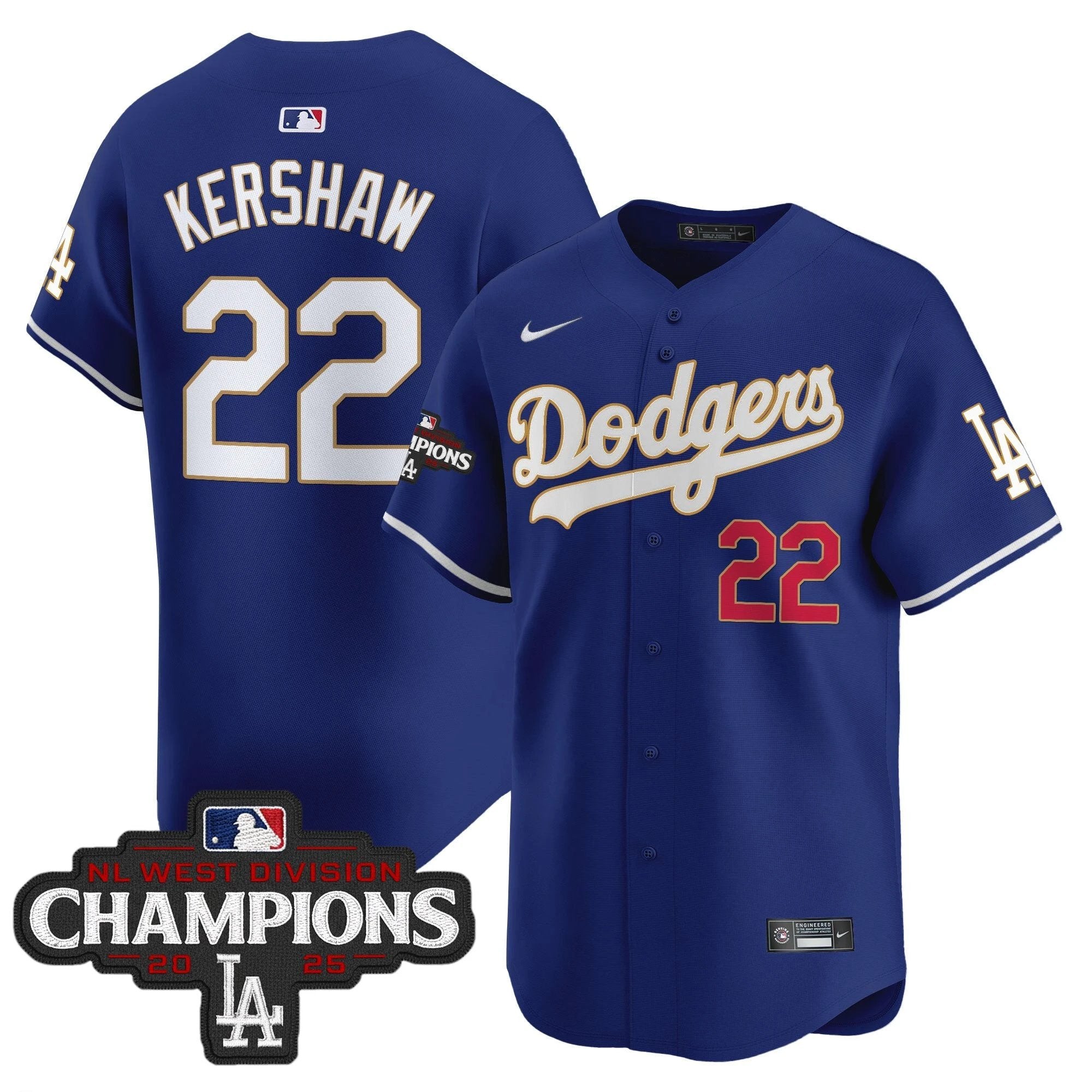 Dodgers 2025 NL West Division Champions Patch Gold Trim Vapor Premier Limited Jersey - All Stitched by Los Angeles Dodgers