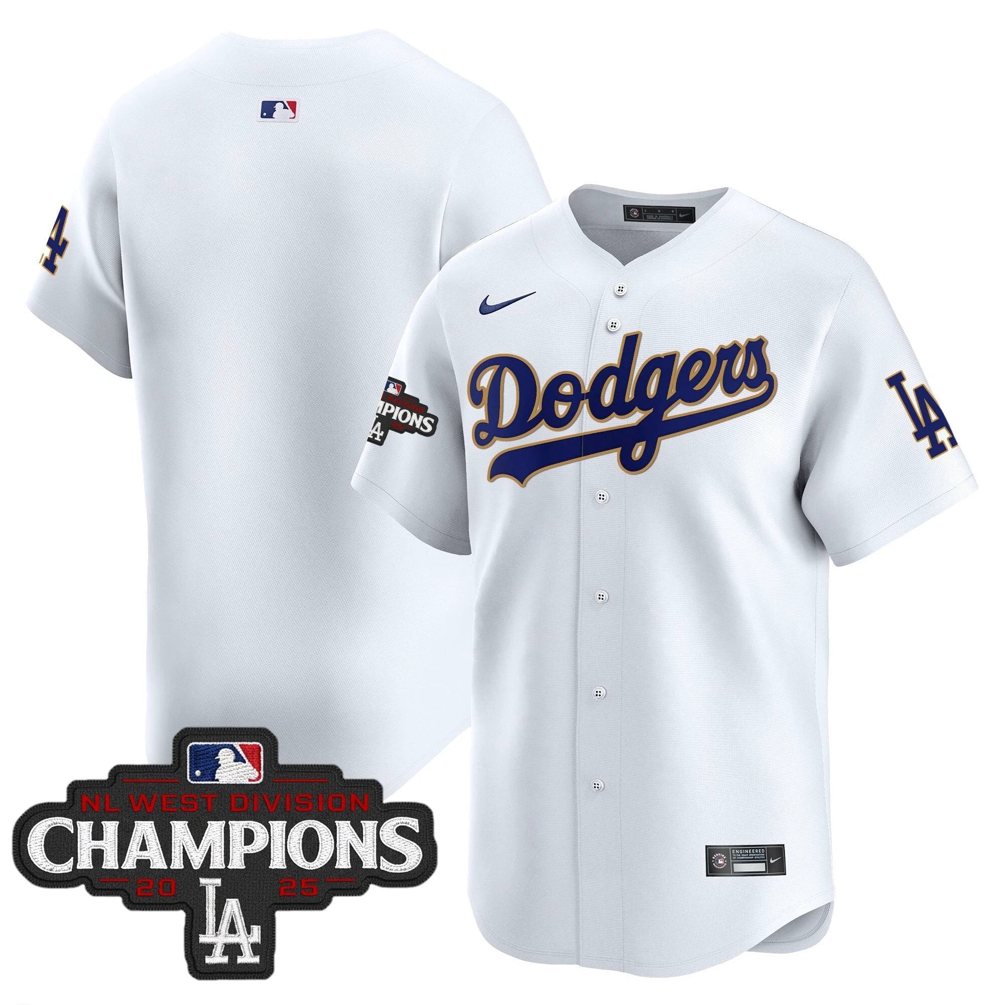 Dodgers 2025 NL West Division Champions Patch Gold Trim Vapor Premier Limited Jersey - All Stitched by Los Angeles Dodgers