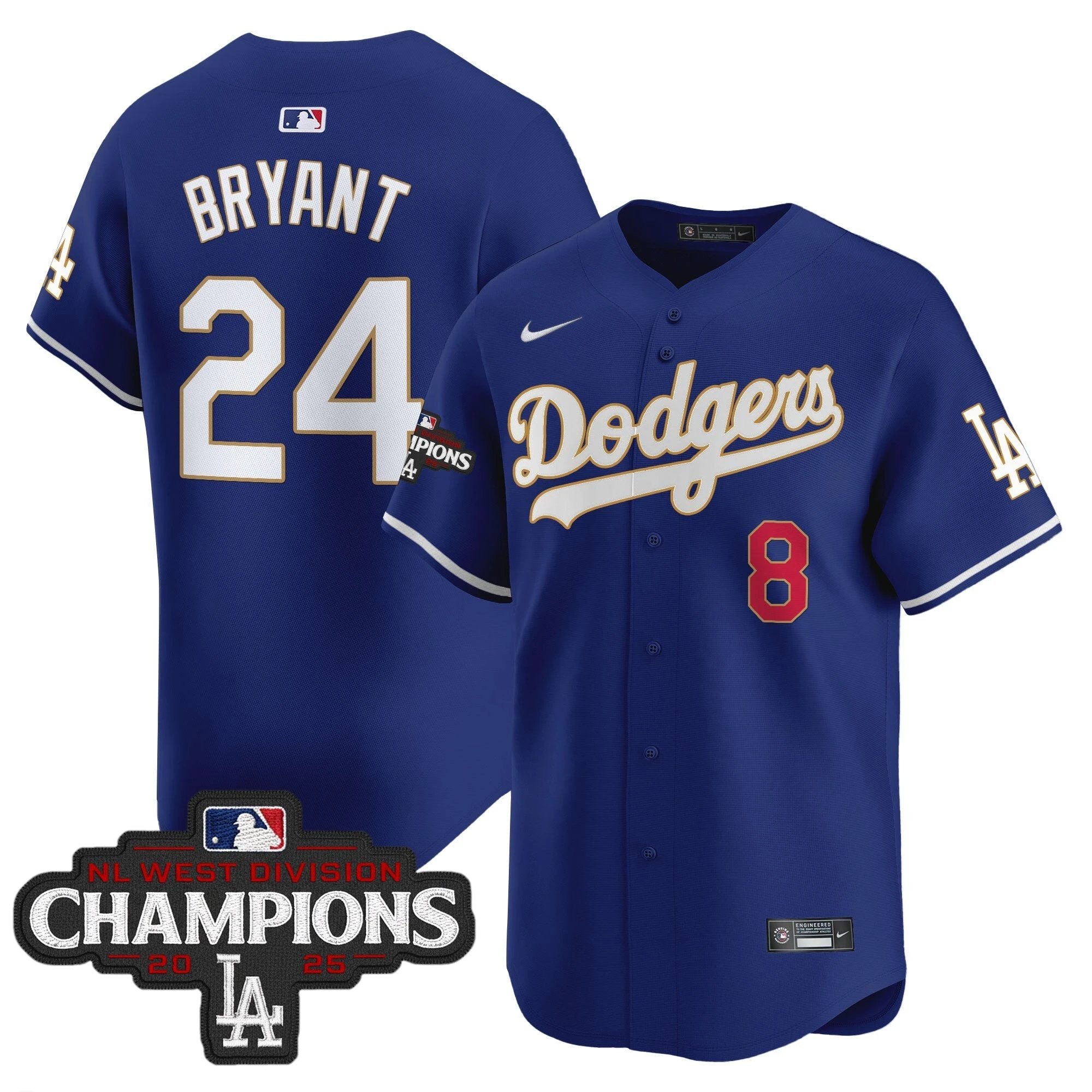 Dodgers 2025 NL West Division Champions Patch Gold Trim Vapor Premier Limited Jersey - All Stitched by Los Angeles Dodgers