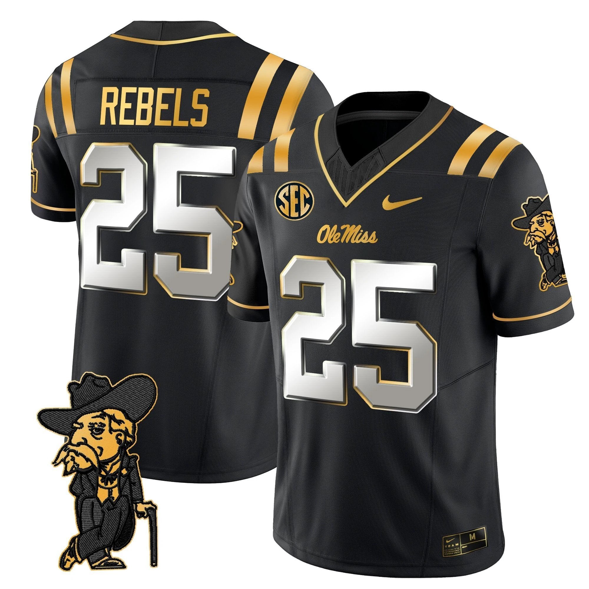 Men's Ole Miss Rebels 2025 Gold Vapor Limited Jersey - All Stitched by NCAA Football Sunday Nov 2