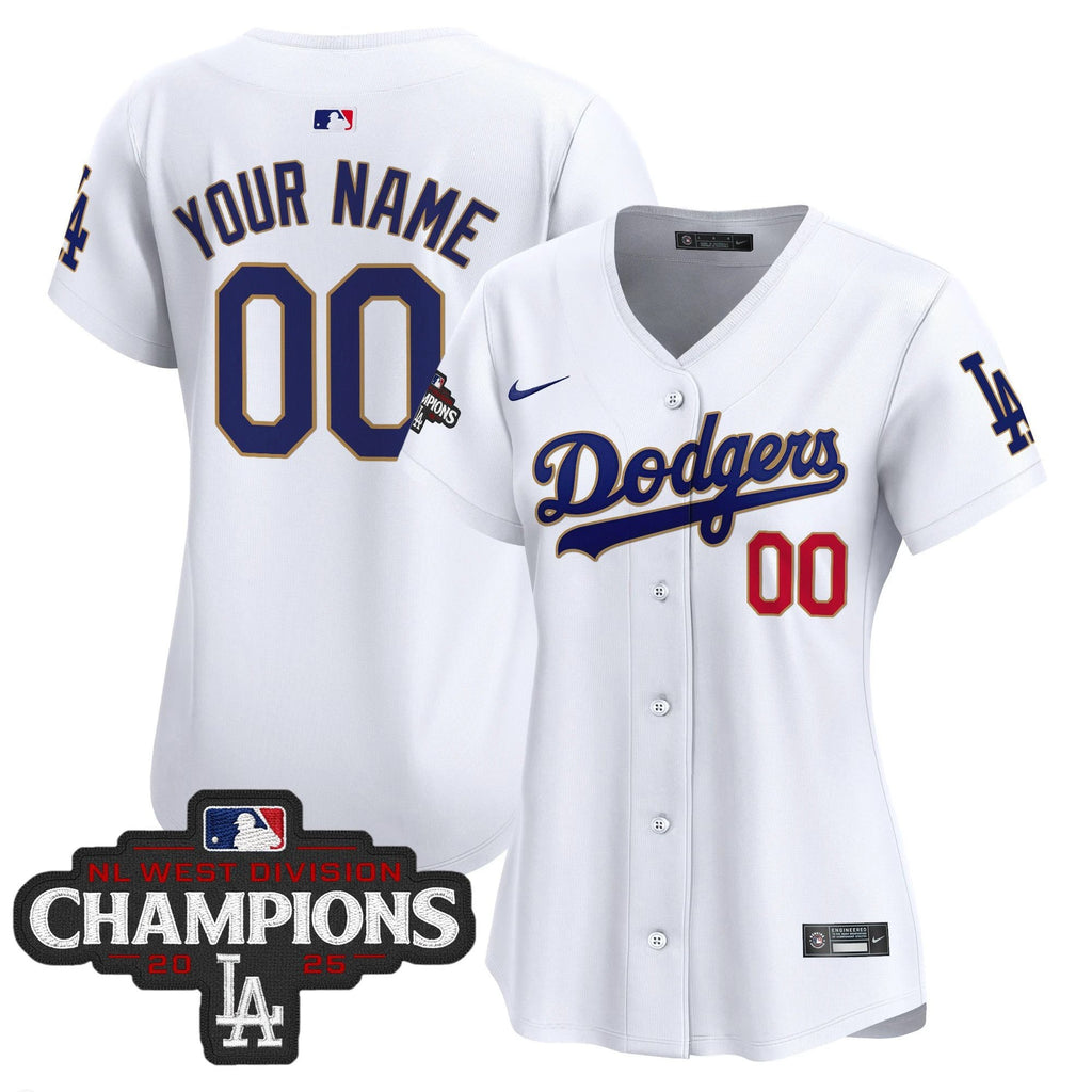 Dodgers 2025 NL West Division Champions Patch Gold Trim Vapor Premier Limited Custom Jersey - All Stitched by Los Angeles Dodgers