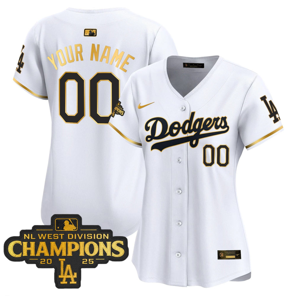 Dodgers 2025 NL West Division Champions Patch Gold Trim Vapor Premier Limited Custom Jersey - All Stitched by Los Angeles Dodgers
