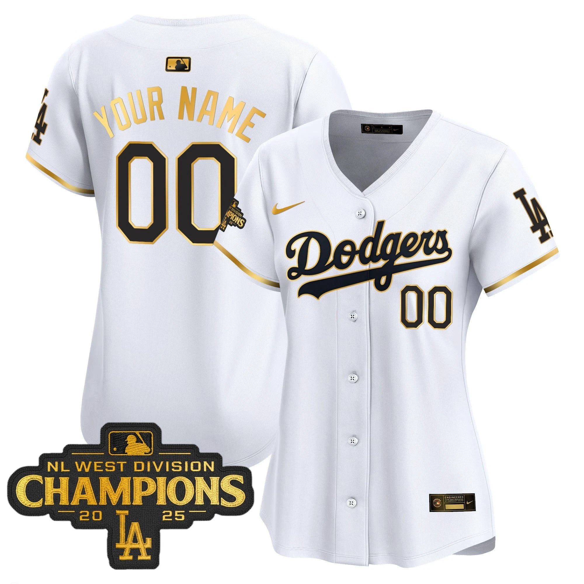 Dodgers 2025 NL West Division Champions Patch Gold Trim Vapor Premier Limited Custom Jersey - All Stitched by Los Angeles Dodgers
