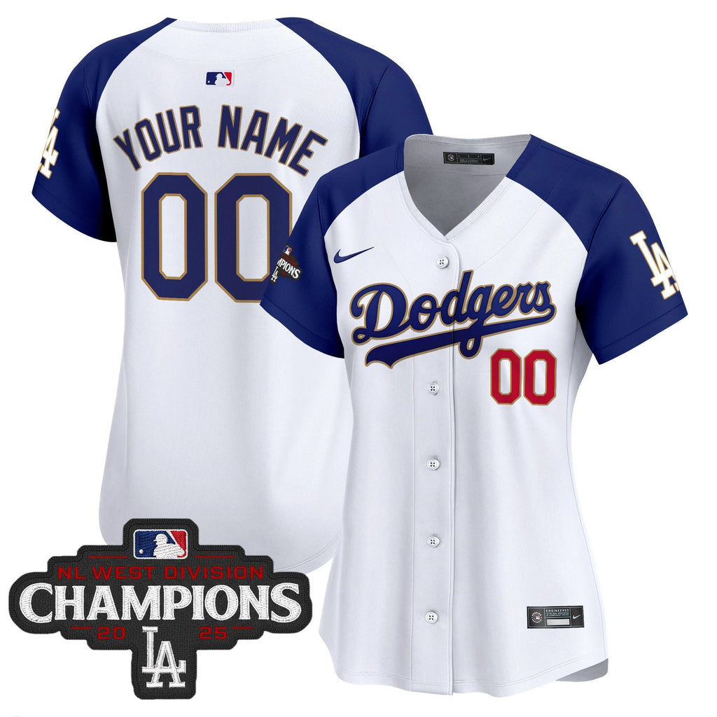 Dodgers 2025 NL West Division Champions Patch Gold Trim Vapor Premier Limited Custom Jersey - All Stitched by Los Angeles Dodgers