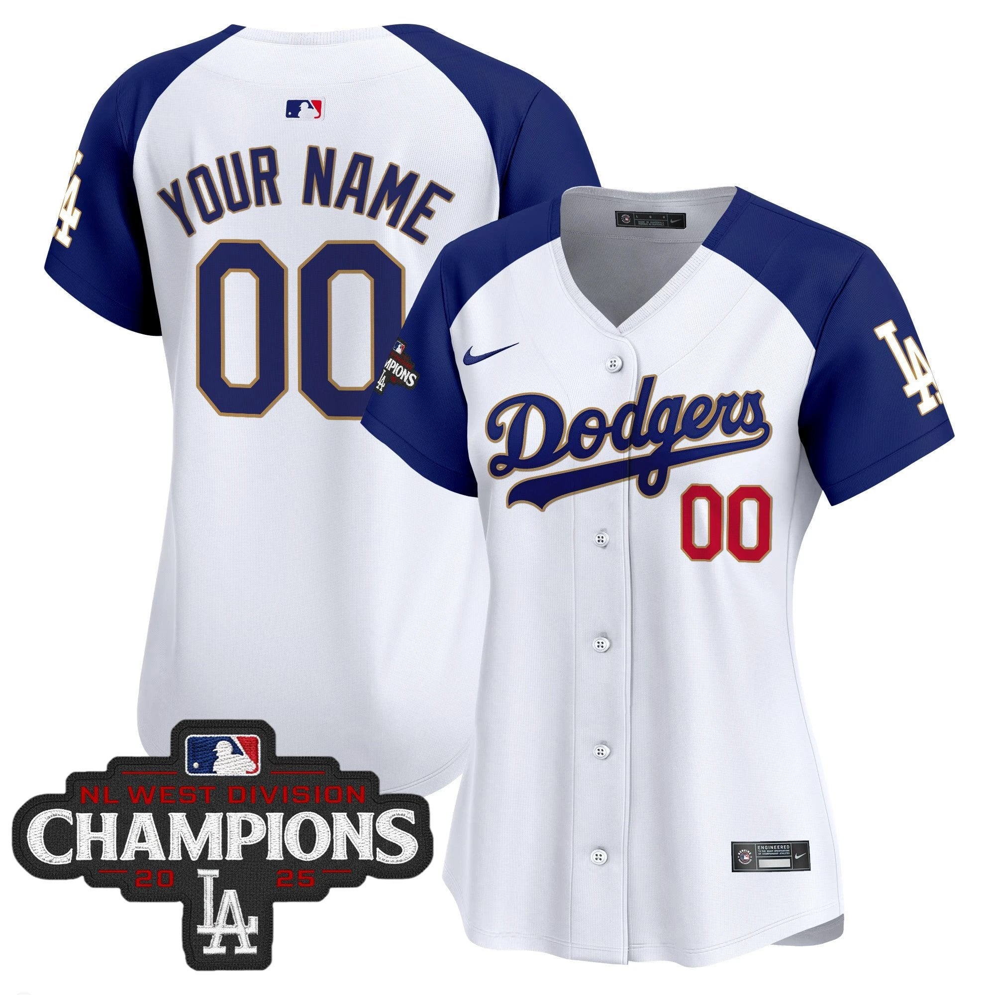 Dodgers 2025 NL West Division Champions Patch Gold Trim Vapor Premier Limited Custom Jersey - All Stitched by Los Angeles Dodgers