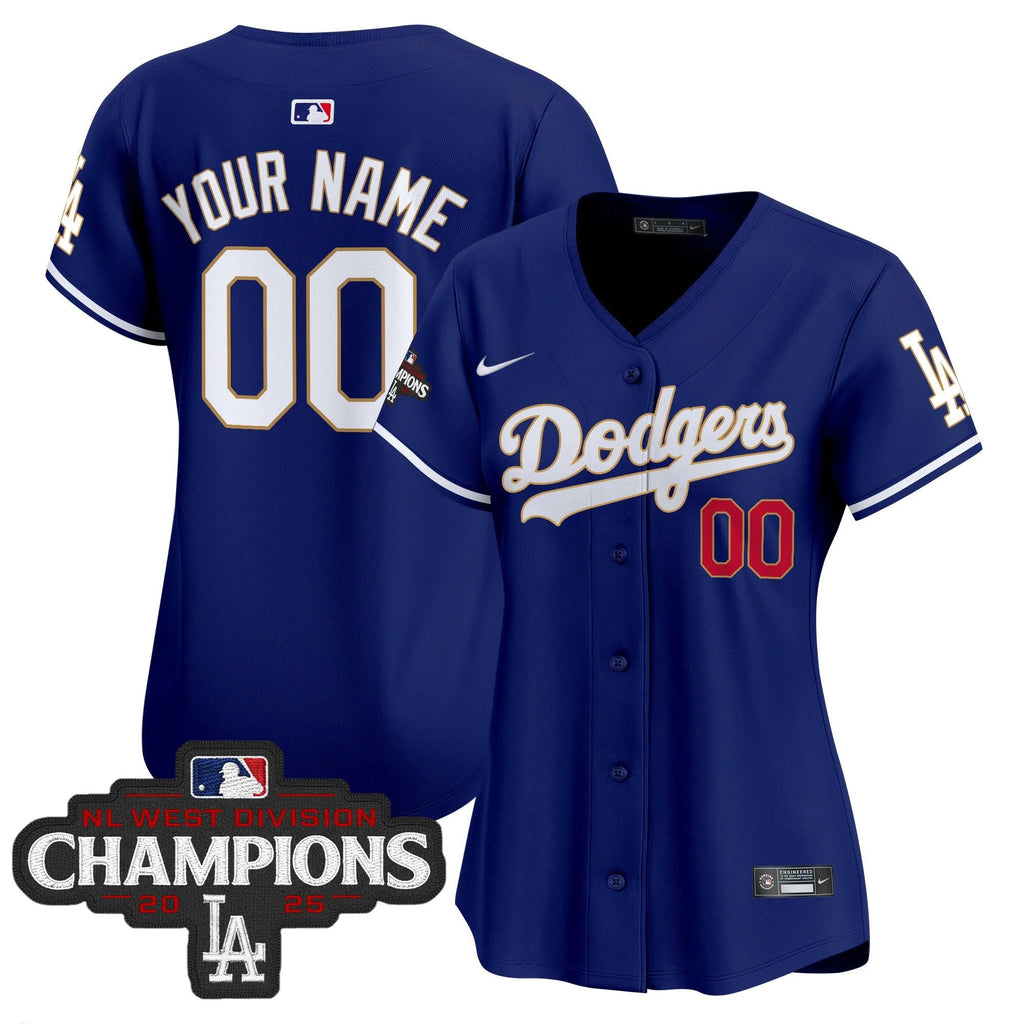 Dodgers 2025 NL West Division Champions Patch Gold Trim Vapor Premier Limited Custom Jersey - All Stitched by Los Angeles Dodgers