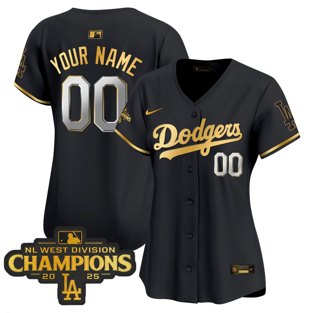 Dodgers 2025 NL West Division Champions Patch Gold Trim Vapor Premier Limited Custom Jersey - All Stitched by Los Angeles Dodgers