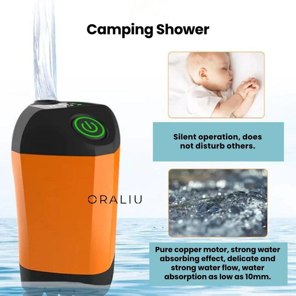 Portable Camping Shower with Pump – USB Rechargeable, 4400mAh Battery, Compact & Easy Setup by BowLift