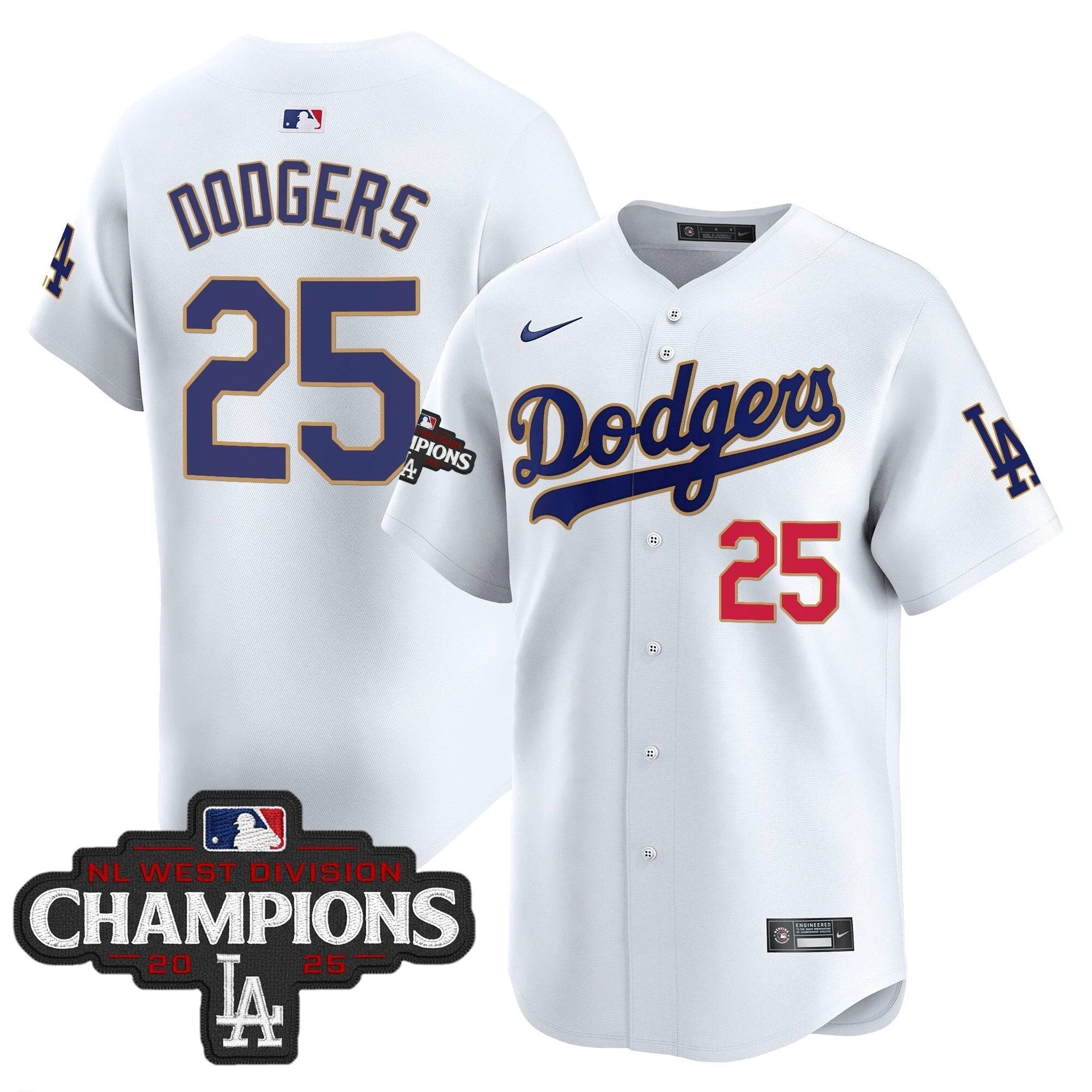Dodgers 2025 World Series Gold Trim Vapor Premier Limited Jersey - All Stitched by Los Angeles Dodgers