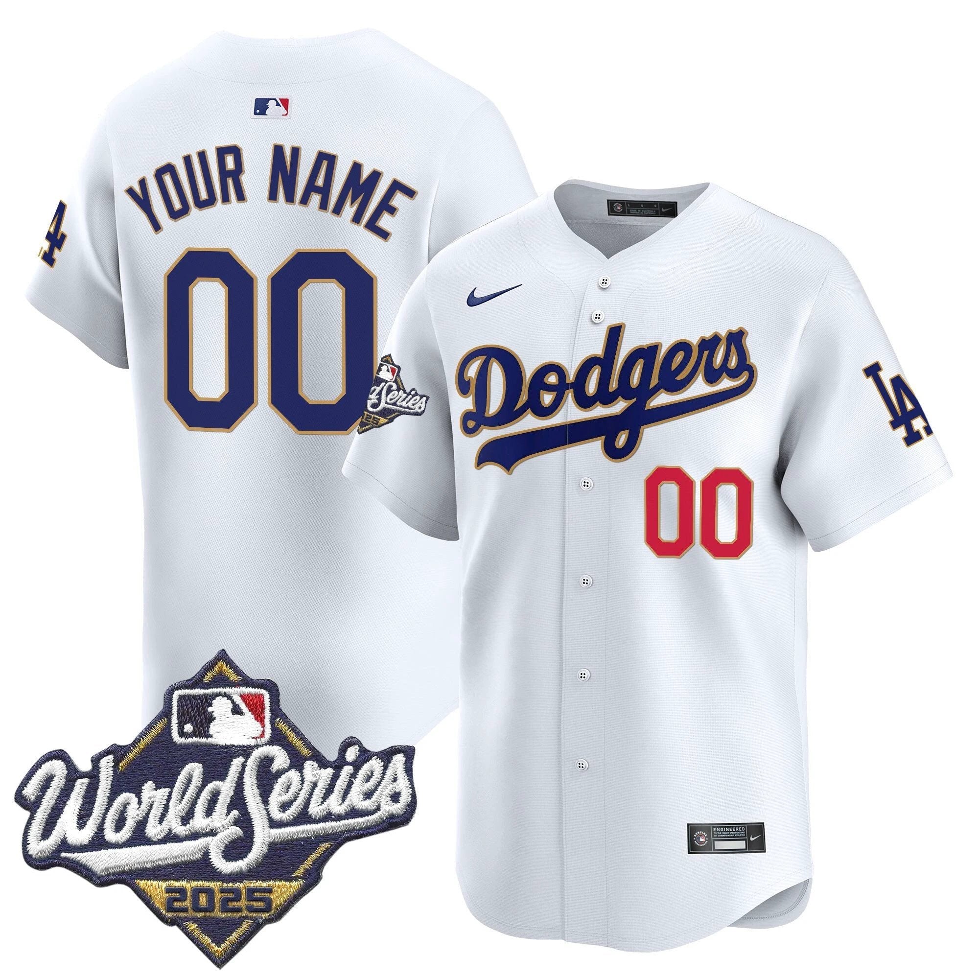 Dodgers 2025 World Series Gold Trim Vapor Premier Limited Custom Jersey - All Stitched by Los Angeles Dodgers