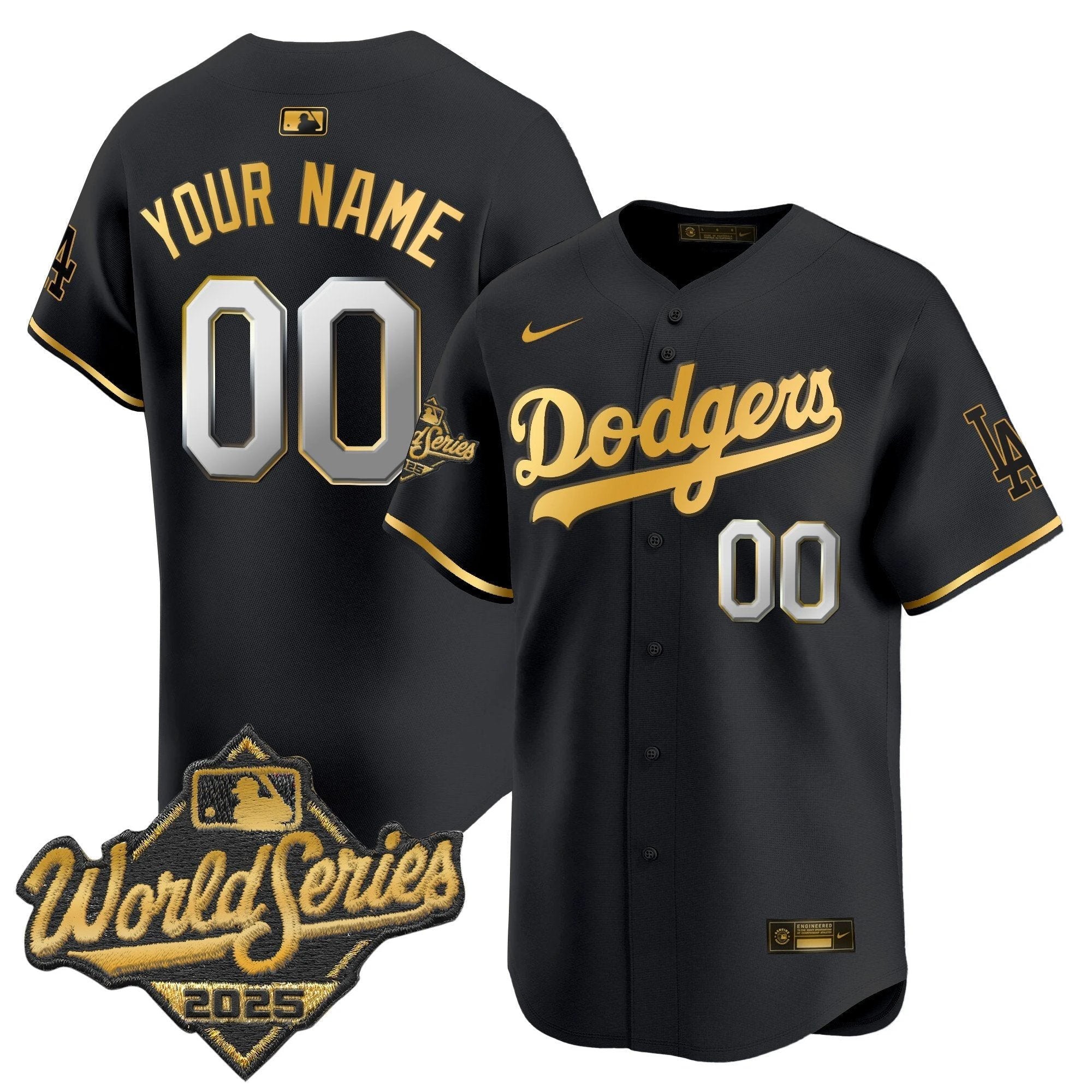 Dodgers 2025 World Series Gold Trim Vapor Premier Limited Custom Jersey - All Stitched by Los Angeles Dodgers