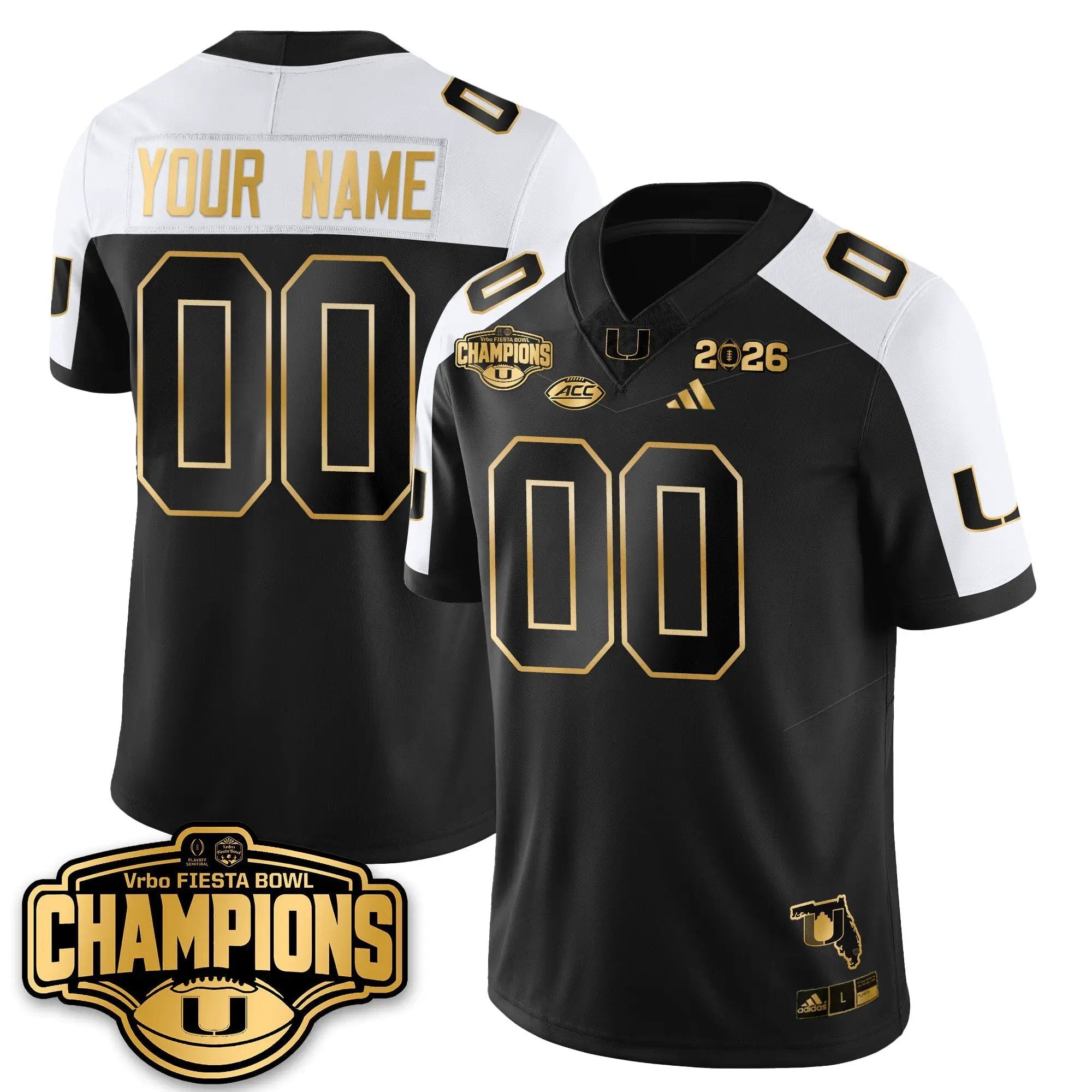 Custom MIA Football Vapor Limited Gold Jersey - Fiesta Bowl Champions by Miami Hurricanes