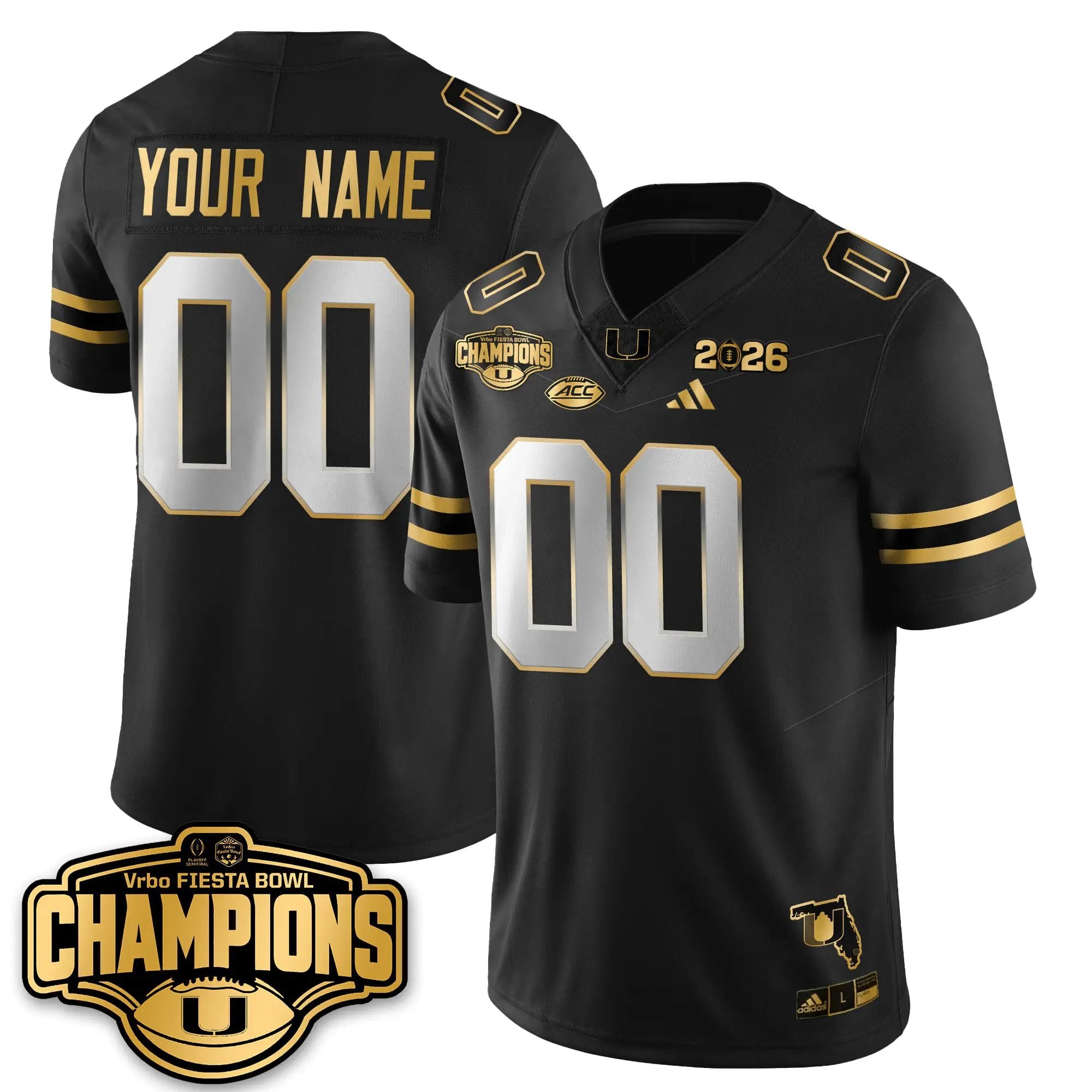 Custom MIA Football Vapor Limited Gold Jersey - Fiesta Bowl Champions by Miami Hurricanes