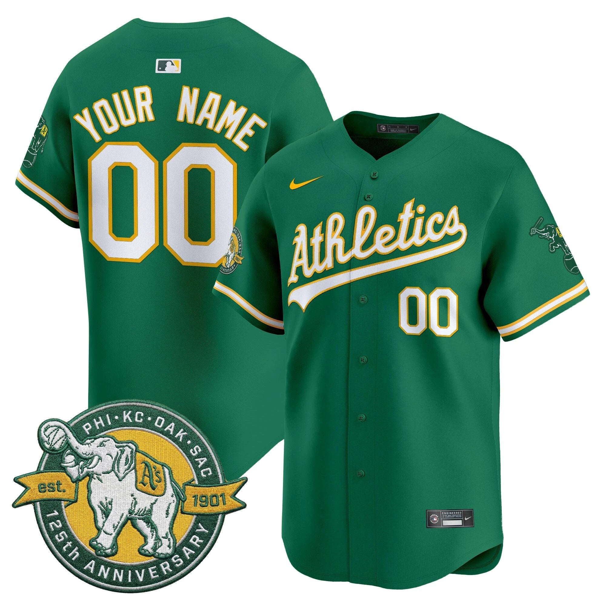OAK 125th Anniversary Patch Vapor Premier Limited Custom Jersey - All Stitched by Oakland Athletics
