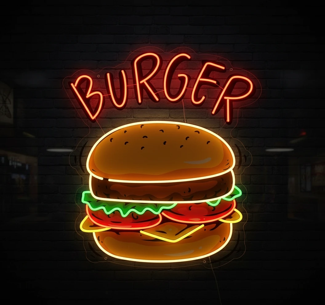 Burger Led Neon Sign Shop Decor Led Neon Sign by Neonchics