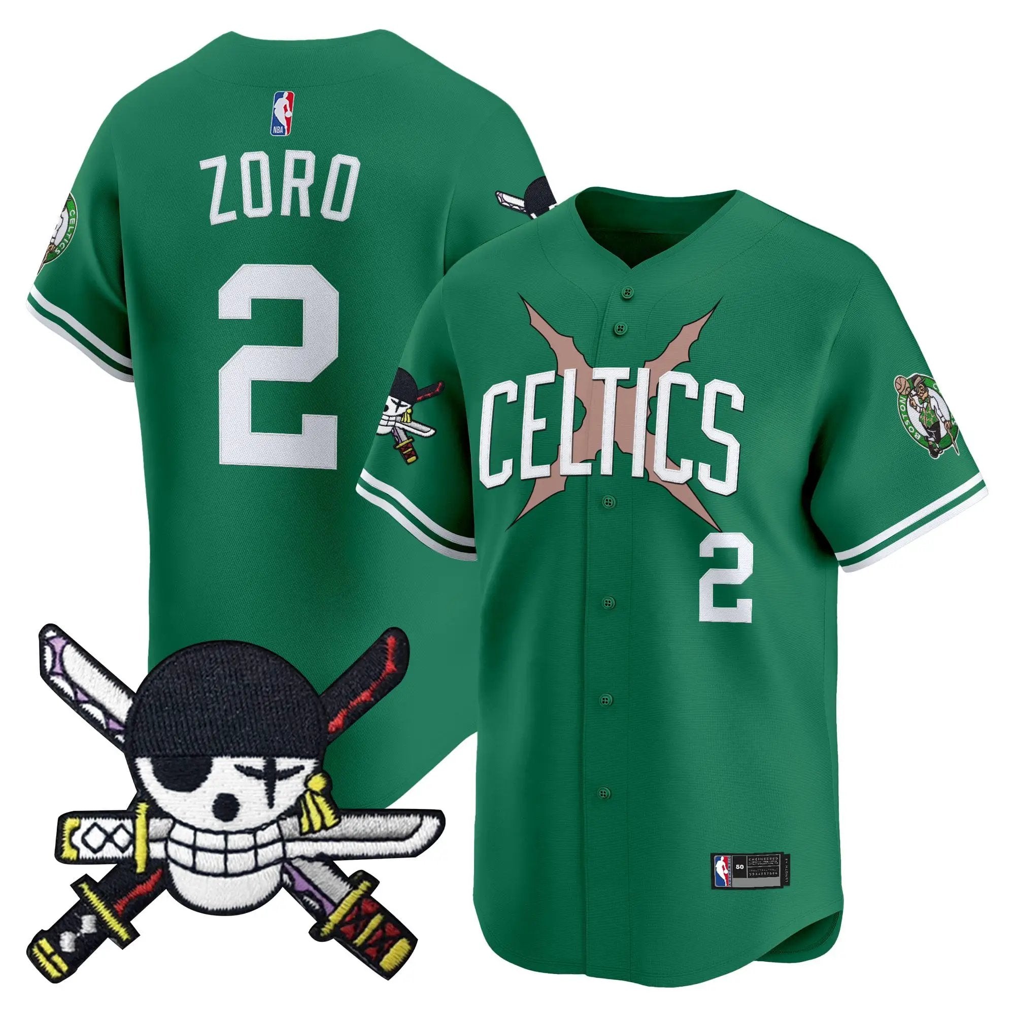 Boston Celtics x OP Patch Vapor Baseball Jersey - Zoro Edition - Stitched by Boston Celtics