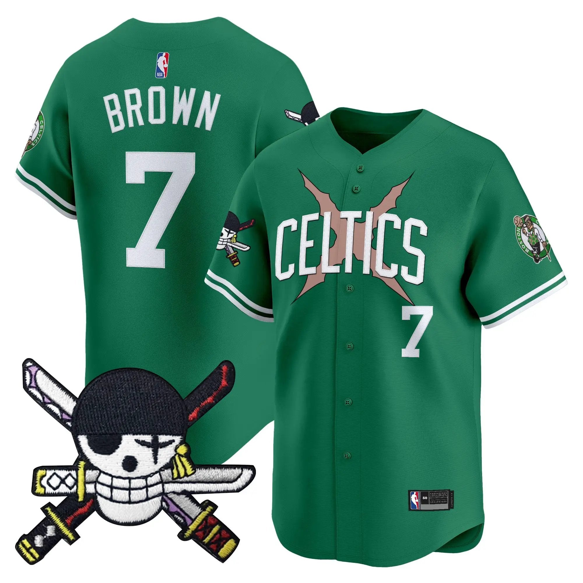 Boston Celtics x OP Patch Vapor Baseball Jersey - Zoro Edition - Stitched by Boston Celtics