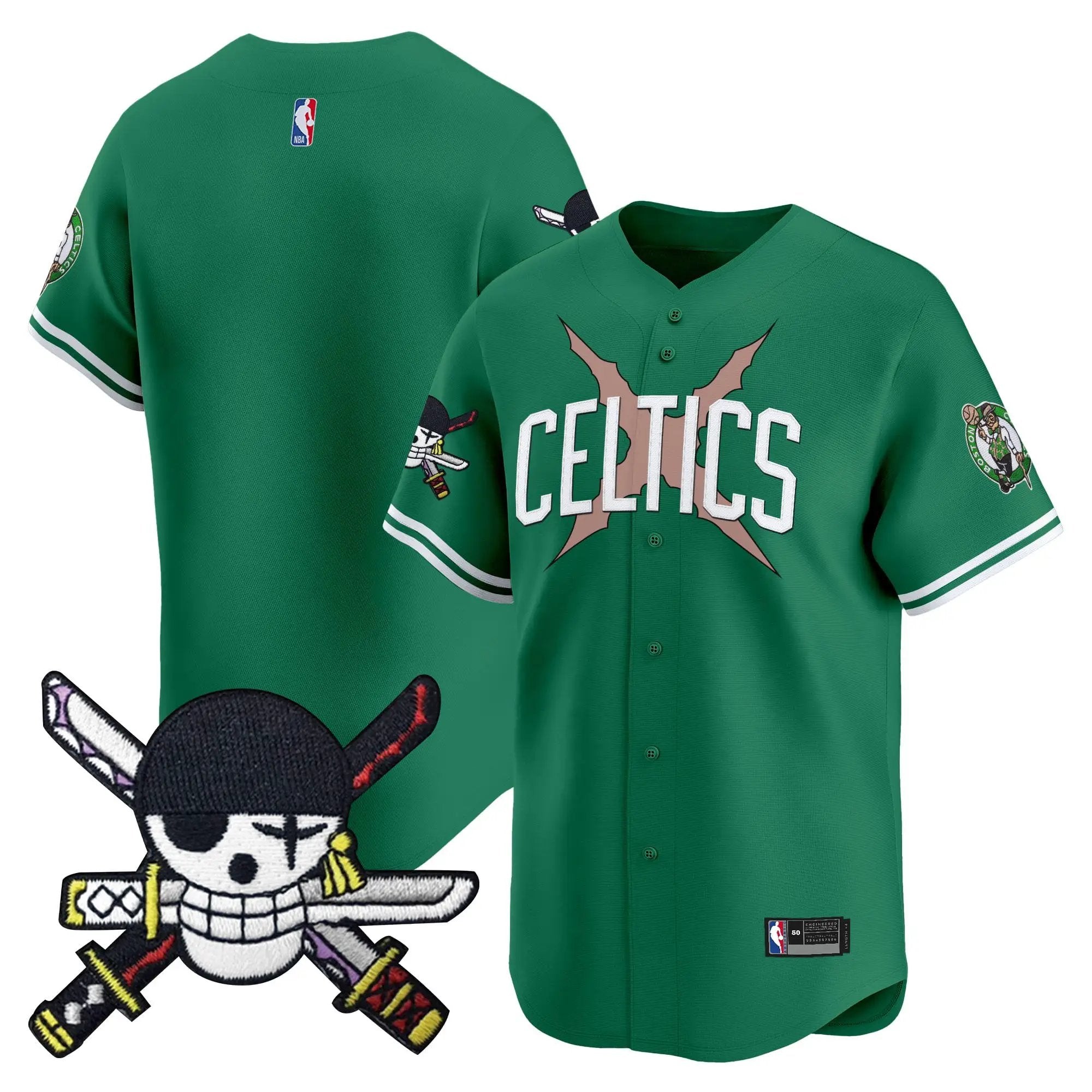 Boston Celtics x OP Patch Vapor Baseball Jersey - Zoro Edition - Stitched by Boston Celtics