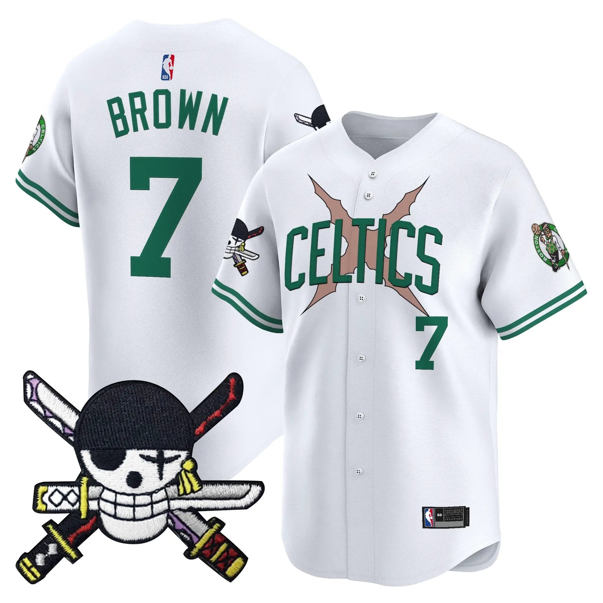 Boston Celtics x OP Patch Vapor Baseball Jersey - Zoro Edition - Stitched by Boston Celtics