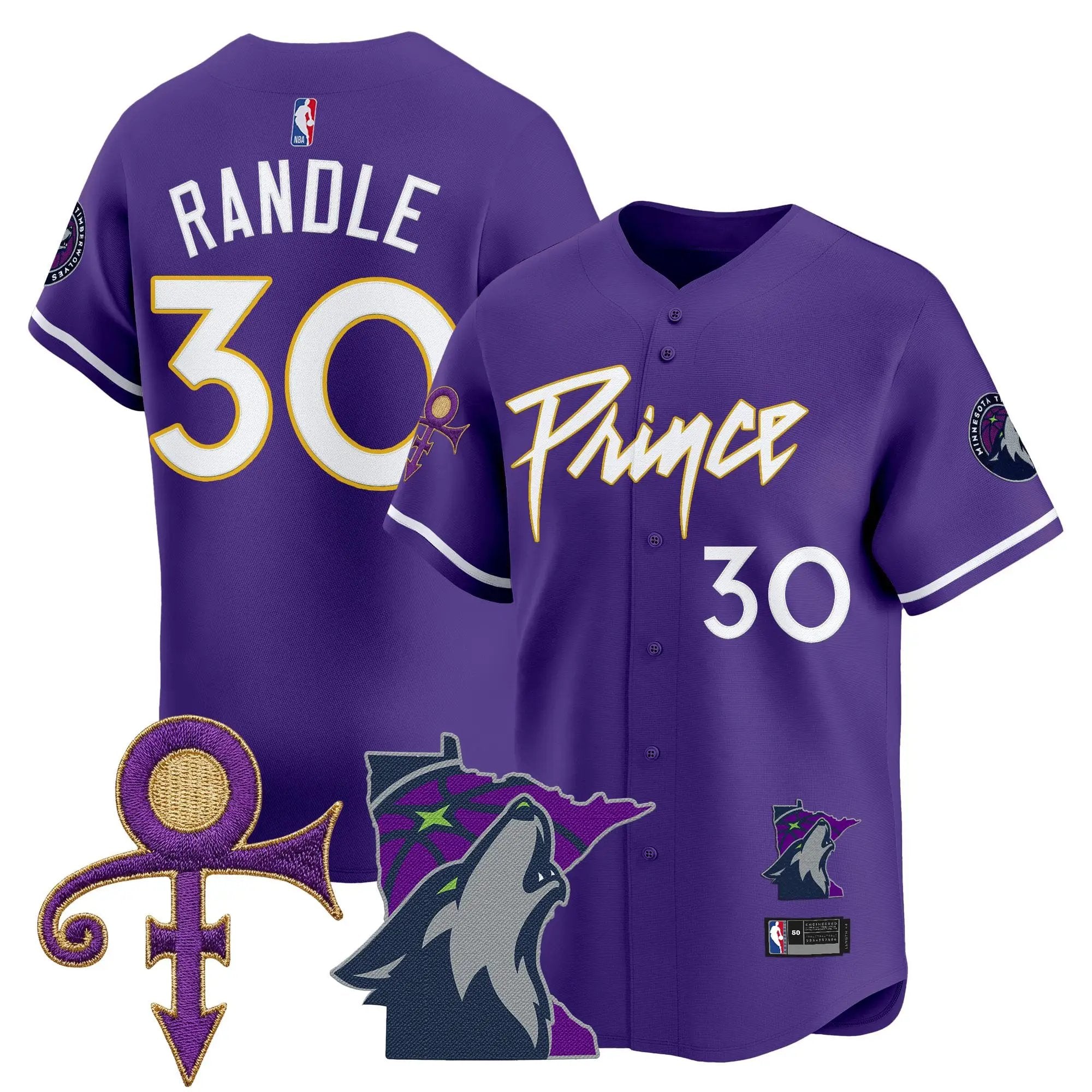 Minnesota Timberwolves Prince Patch Vapor Baseball Jersey - All Stitched by Minnesota Timberwolves