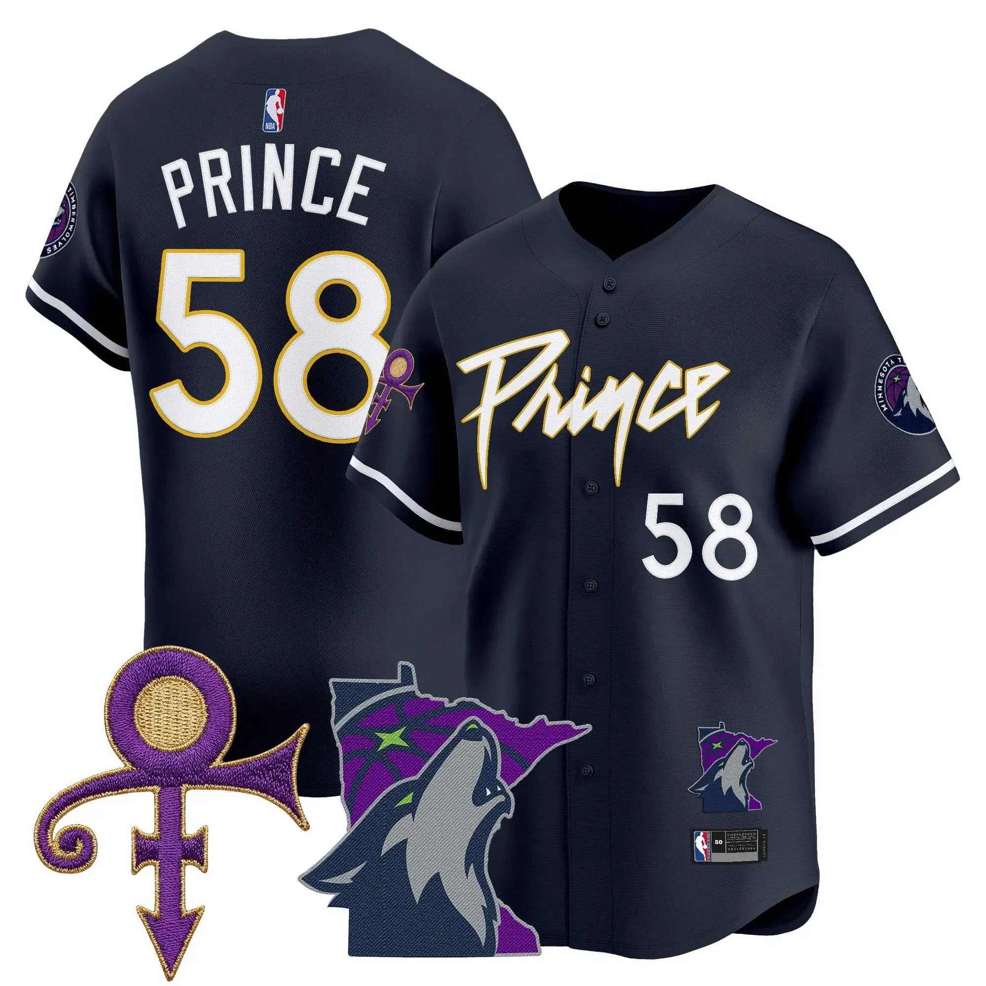 Minnesota Timberwolves Prince Patch Vapor Baseball Jersey - All Stitched by Minnesota Timberwolves
