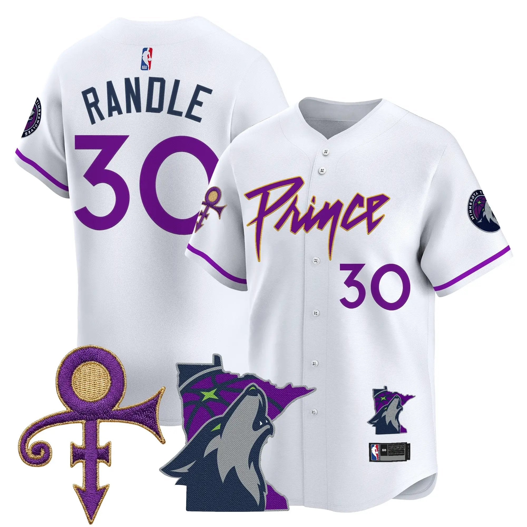 Minnesota Timberwolves Prince Patch Vapor Baseball Jersey - All Stitched by Minnesota Timberwolves