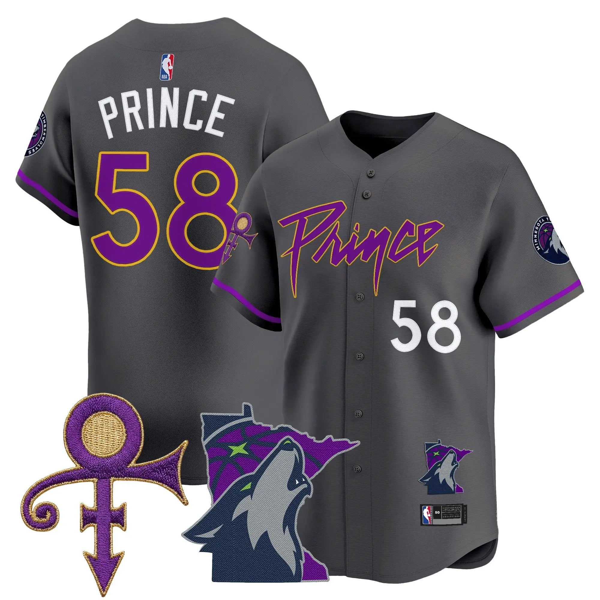 Minnesota Timberwolves Prince Patch Vapor Baseball Jersey - All Stitched by Minnesota Timberwolves