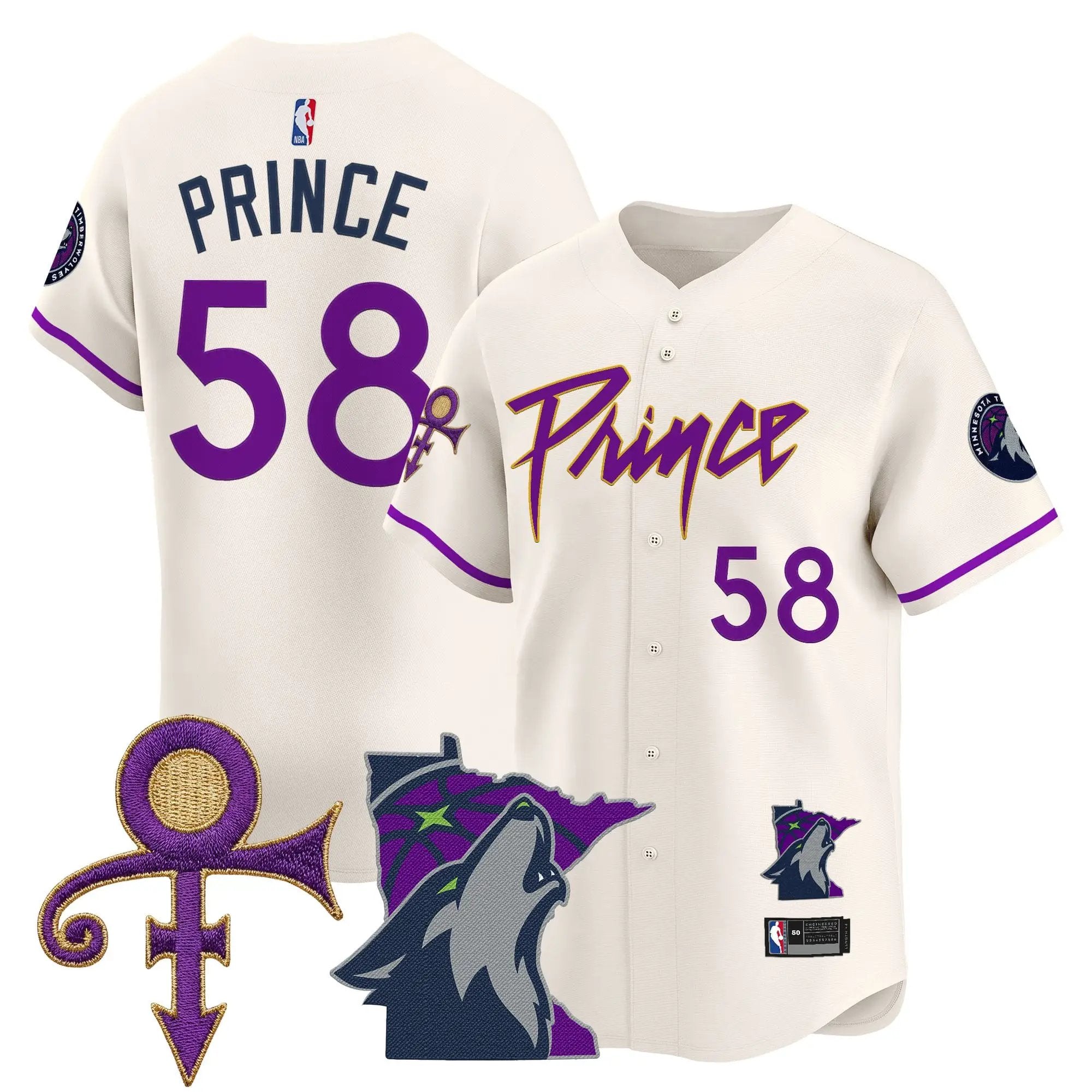 Minnesota Timberwolves Prince Patch Vapor Baseball Jersey - All Stitched by Minnesota Timberwolves