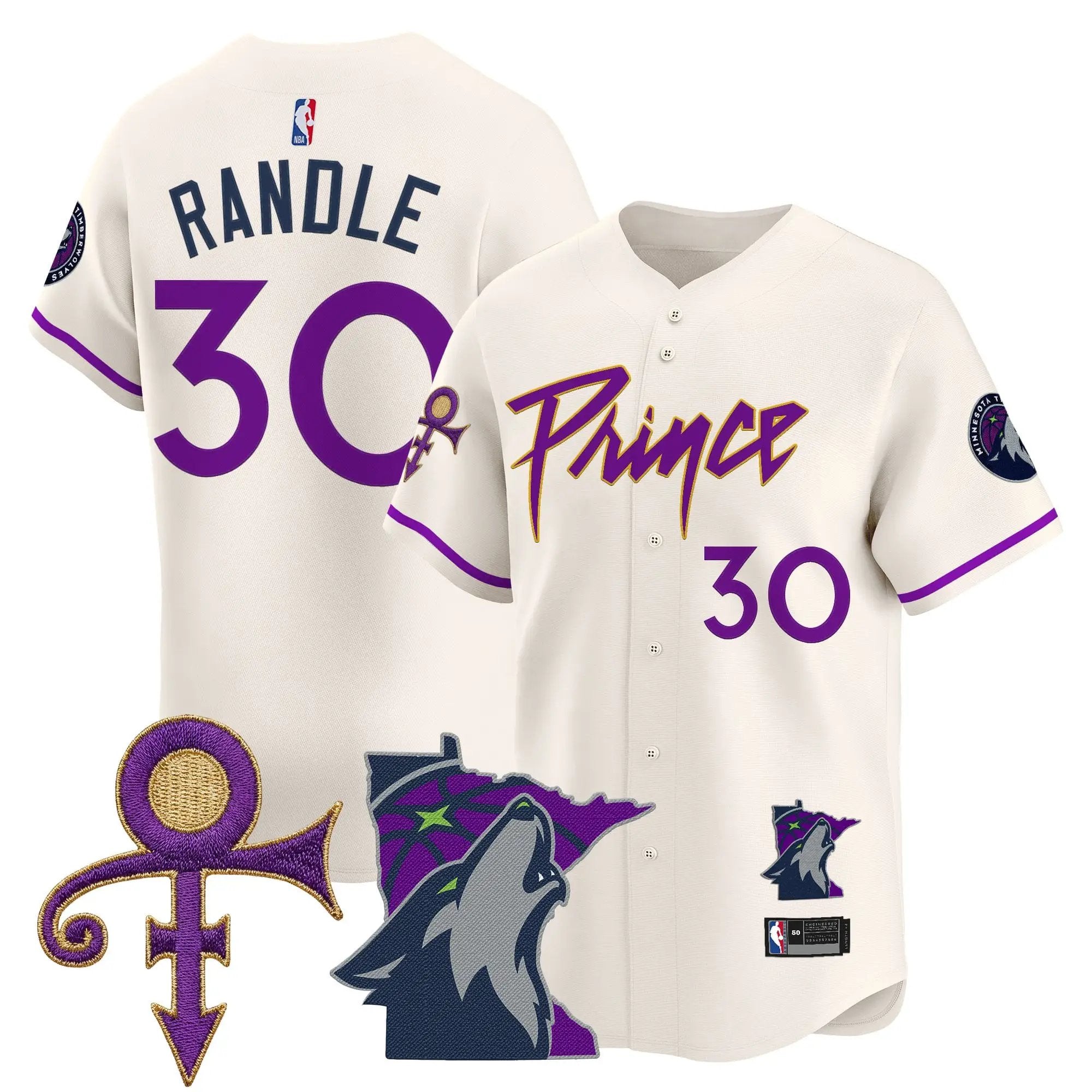 Minnesota Timberwolves Prince Patch Vapor Baseball Jersey - All Stitched by Minnesota Timberwolves