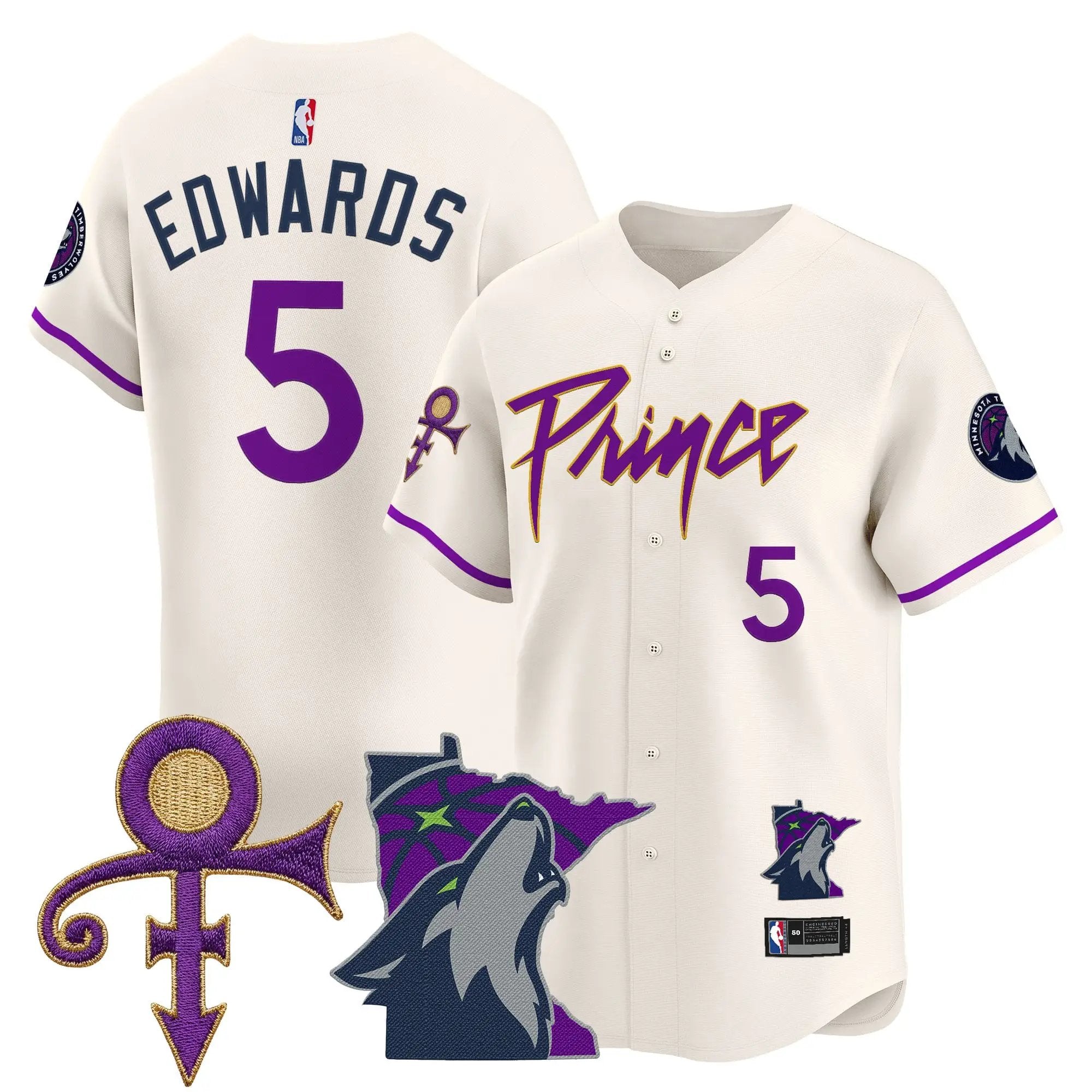 Minnesota Timberwolves Prince Patch Vapor Baseball Jersey - All Stitched by Minnesota Timberwolves