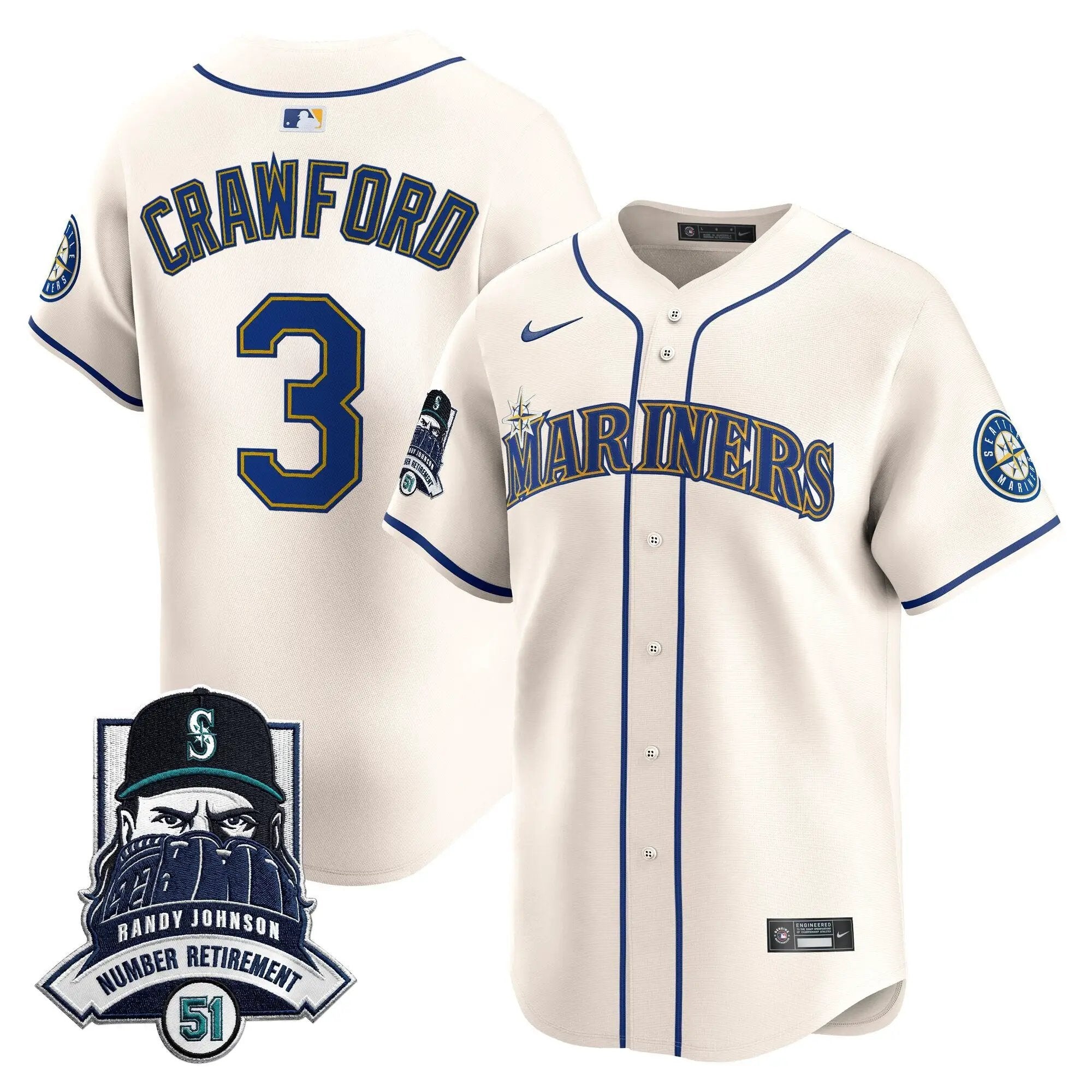 Seattle Mariners Hall-of-Famer Randy Johnson Patch Vapor Premier Limited Jersey - All Stitched by Digigearus