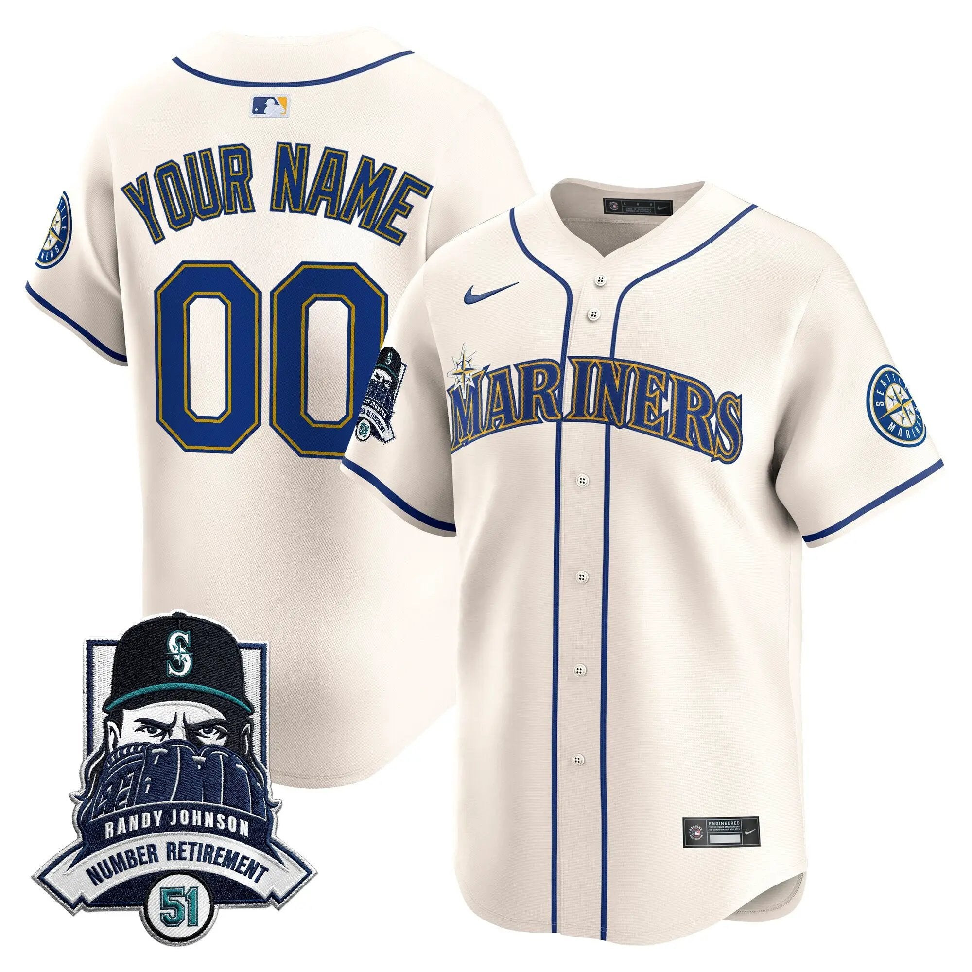 Seattle Mariners Hall-of-Famer Randy Johnson Patch Vapor Premier Limited Custom Jersey - All Stitched by Digigearus