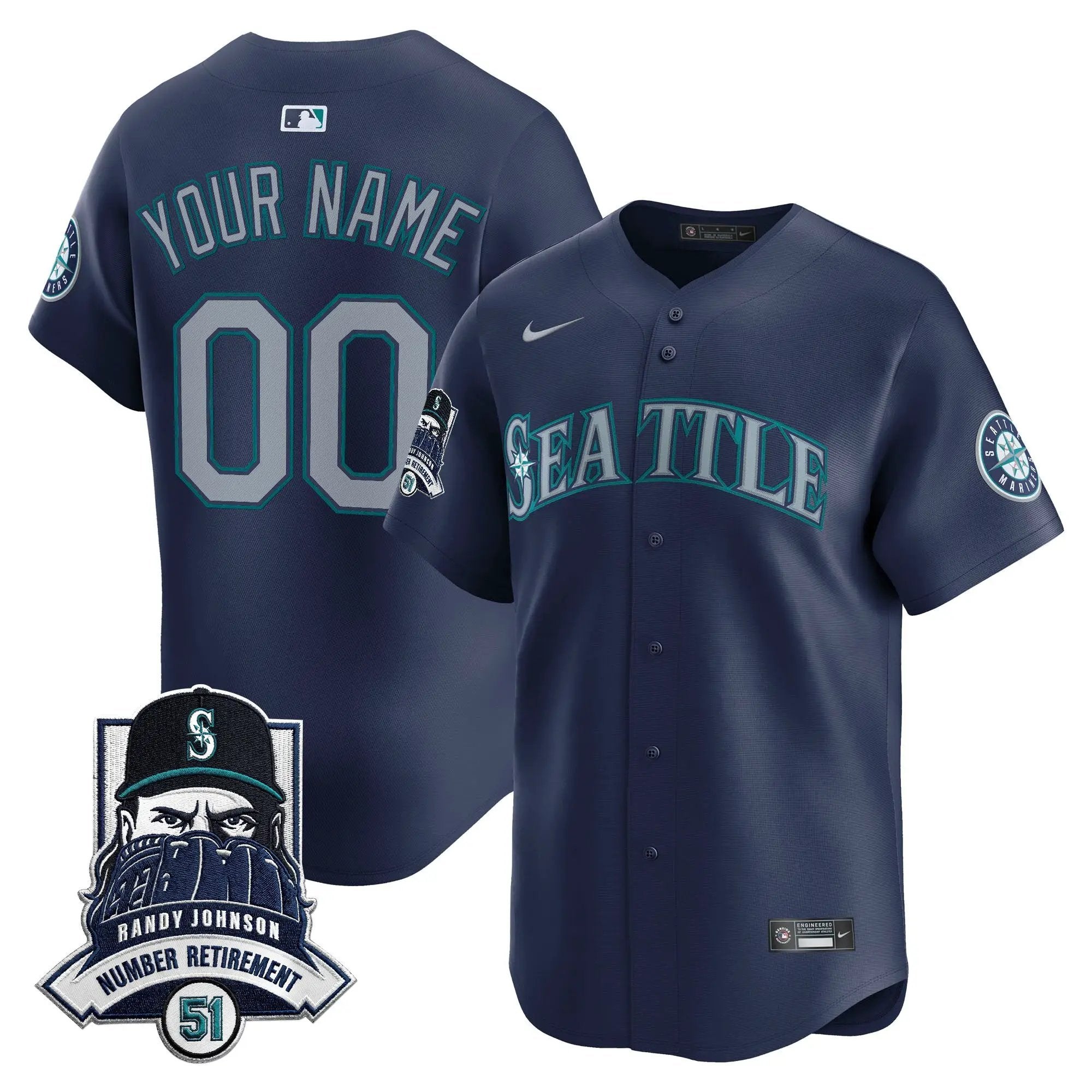 Seattle Mariners Hall-of-Famer Randy Johnson Patch Vapor Premier Limited Custom Jersey - All Stitched by Digigearus