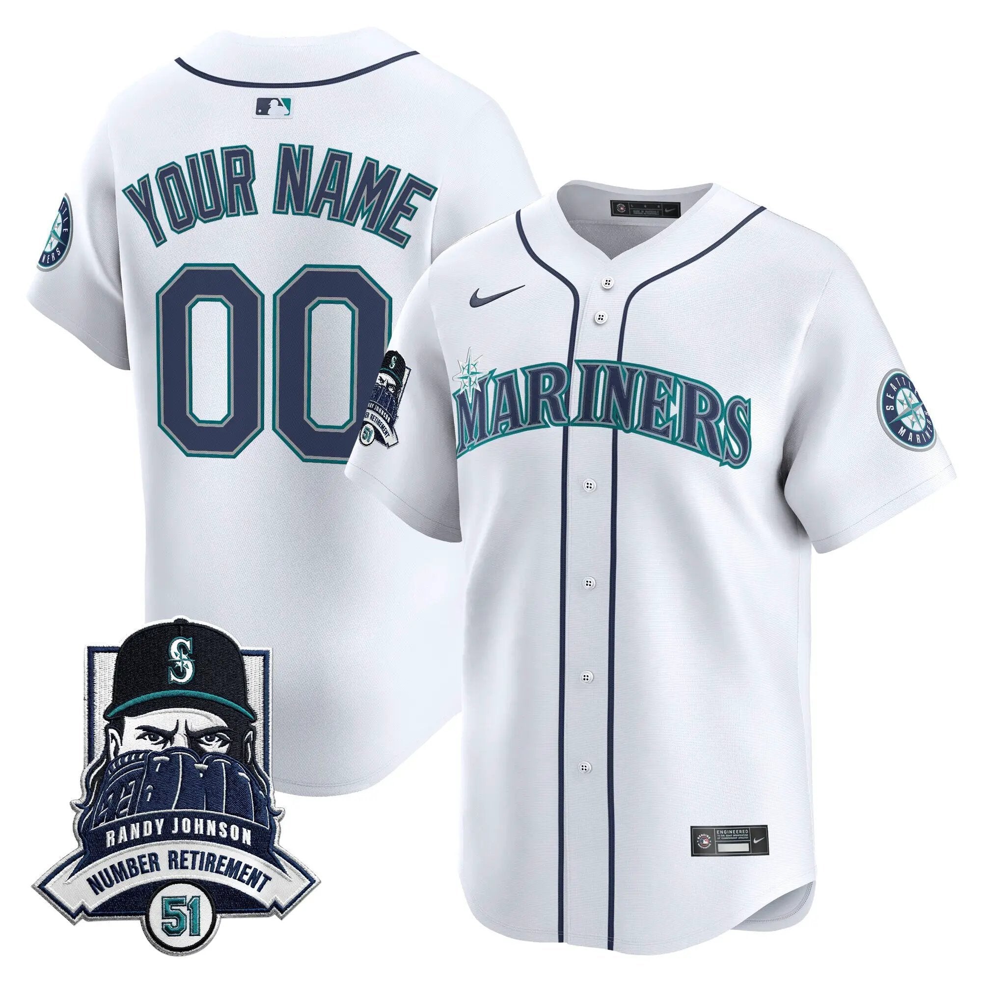 Seattle Mariners Hall-of-Famer Randy Johnson Patch Vapor Premier Limited Custom Jersey - All Stitched by Digigearus