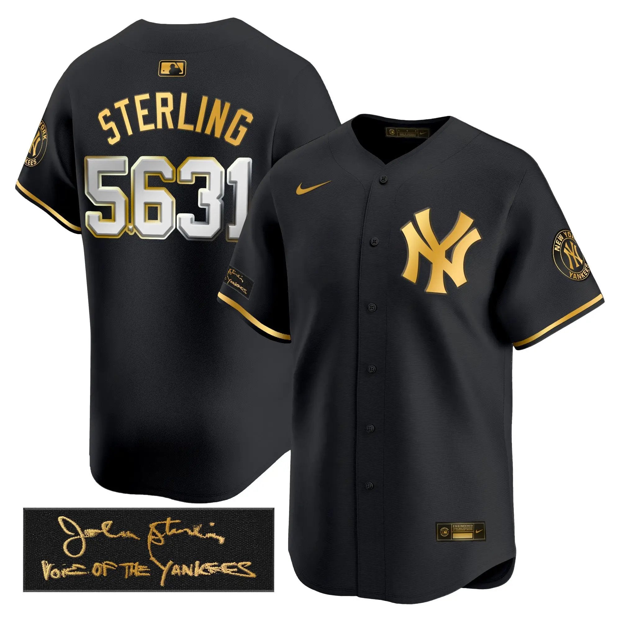 NYY John Sterling "The Voice of the Yankees" Tribute Patch Vapor Premier Limited Jersey - Stitched by Digigearus