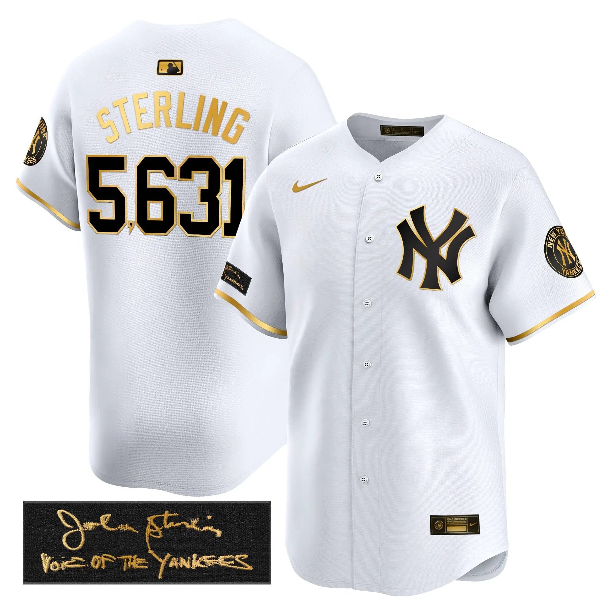 NYY John Sterling "The Voice of the Yankees" Tribute Patch Vapor Premier Limited Jersey - Stitched by Digigearus