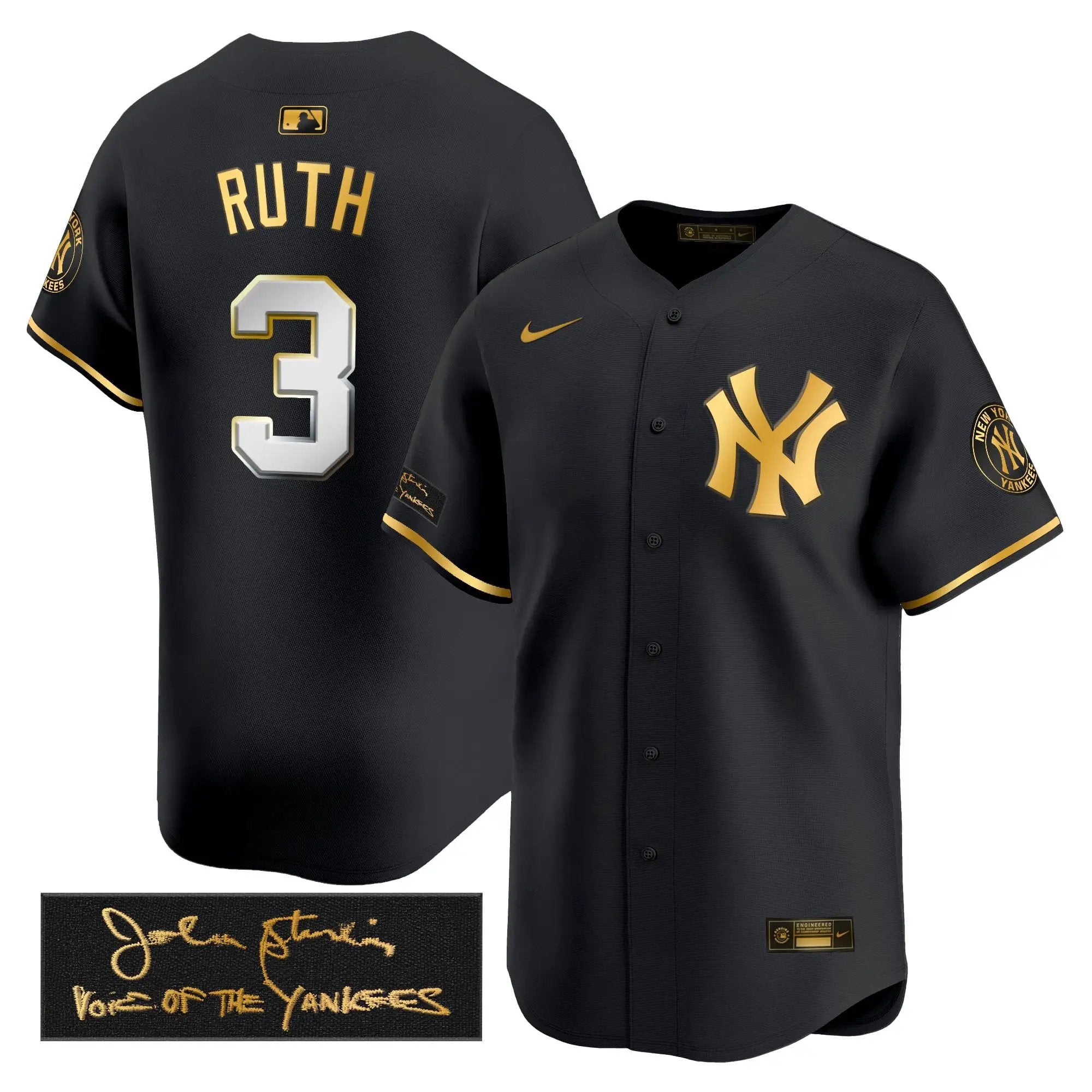 NYY John Sterling "The Voice of the Yankees" Tribute Patch Vapor Premier Limited Jersey - Stitched by Digigearus