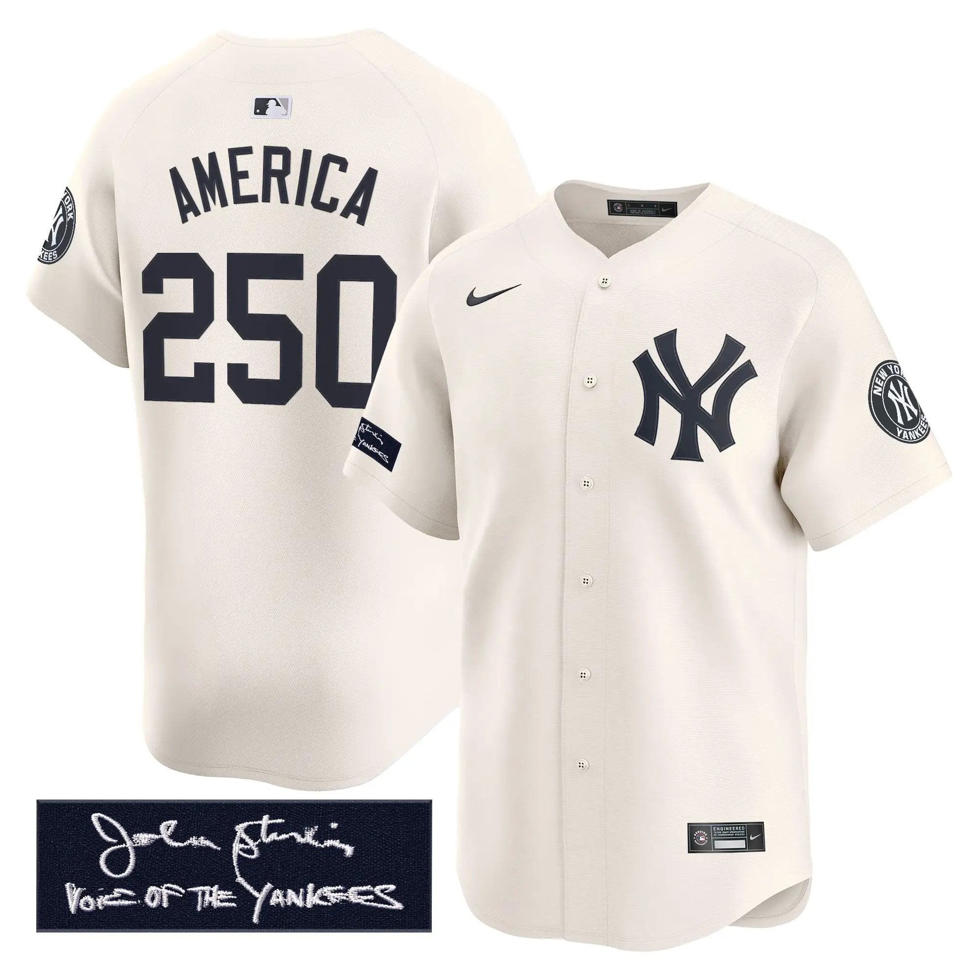 NYY John Sterling "The Voice of the Yankees" Tribute Patch Vapor Premier Limited Jersey - Stitched by Digigearus