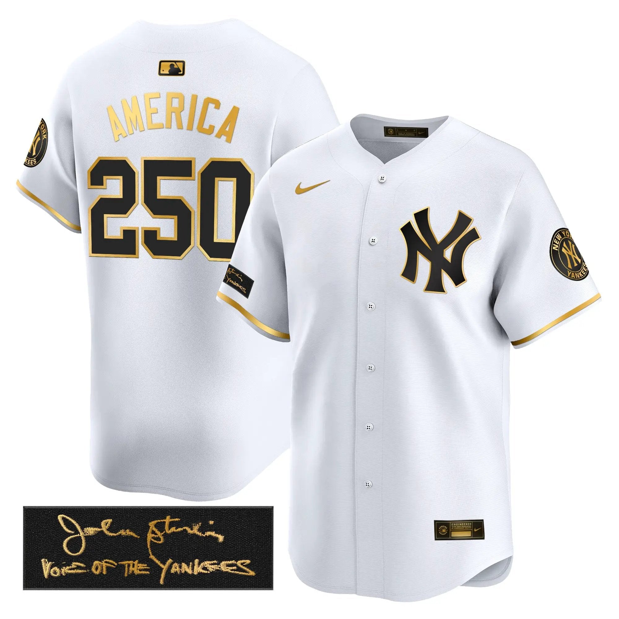 NYY John Sterling "The Voice of the Yankees" Tribute Patch Vapor Premier Limited Jersey - Stitched by Digigearus