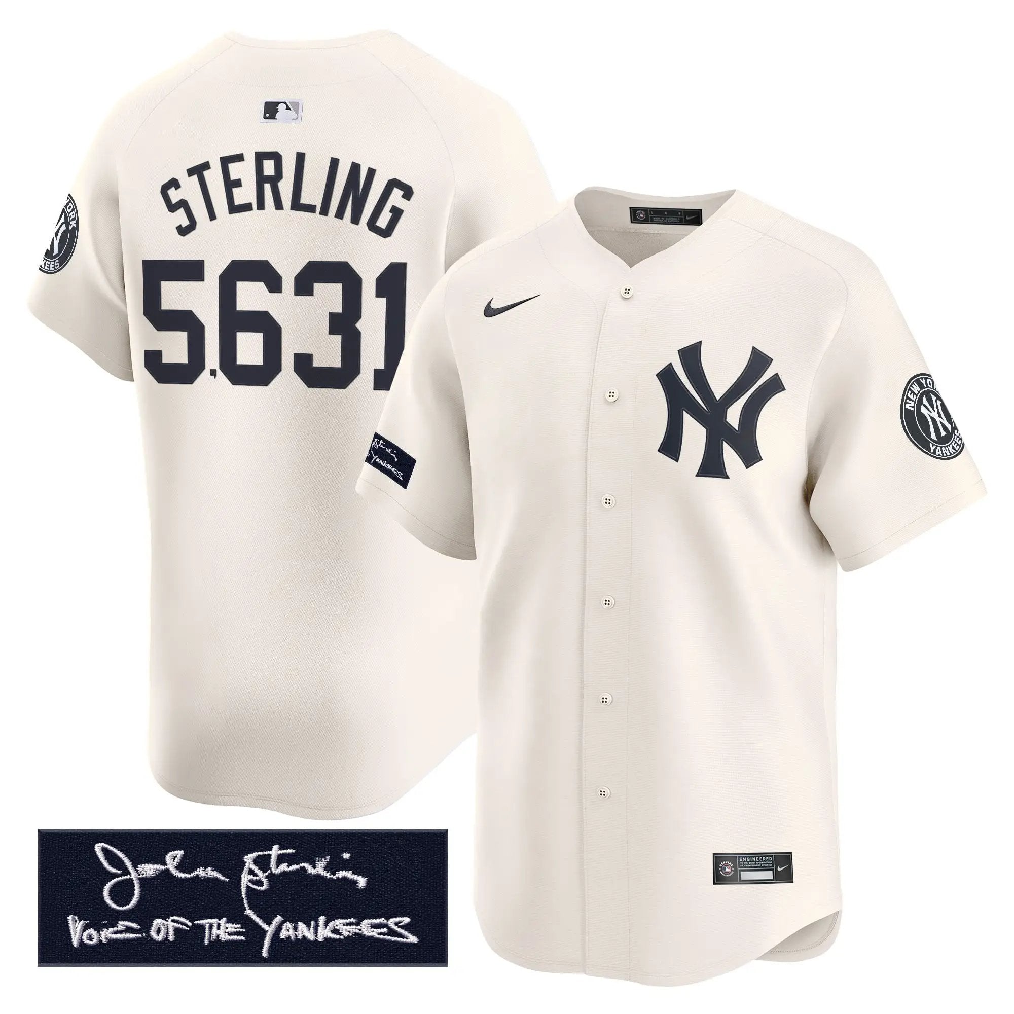 NYY John Sterling "The Voice of the Yankees" Tribute Patch Vapor Premier Limited Jersey - Stitched by Digigearus