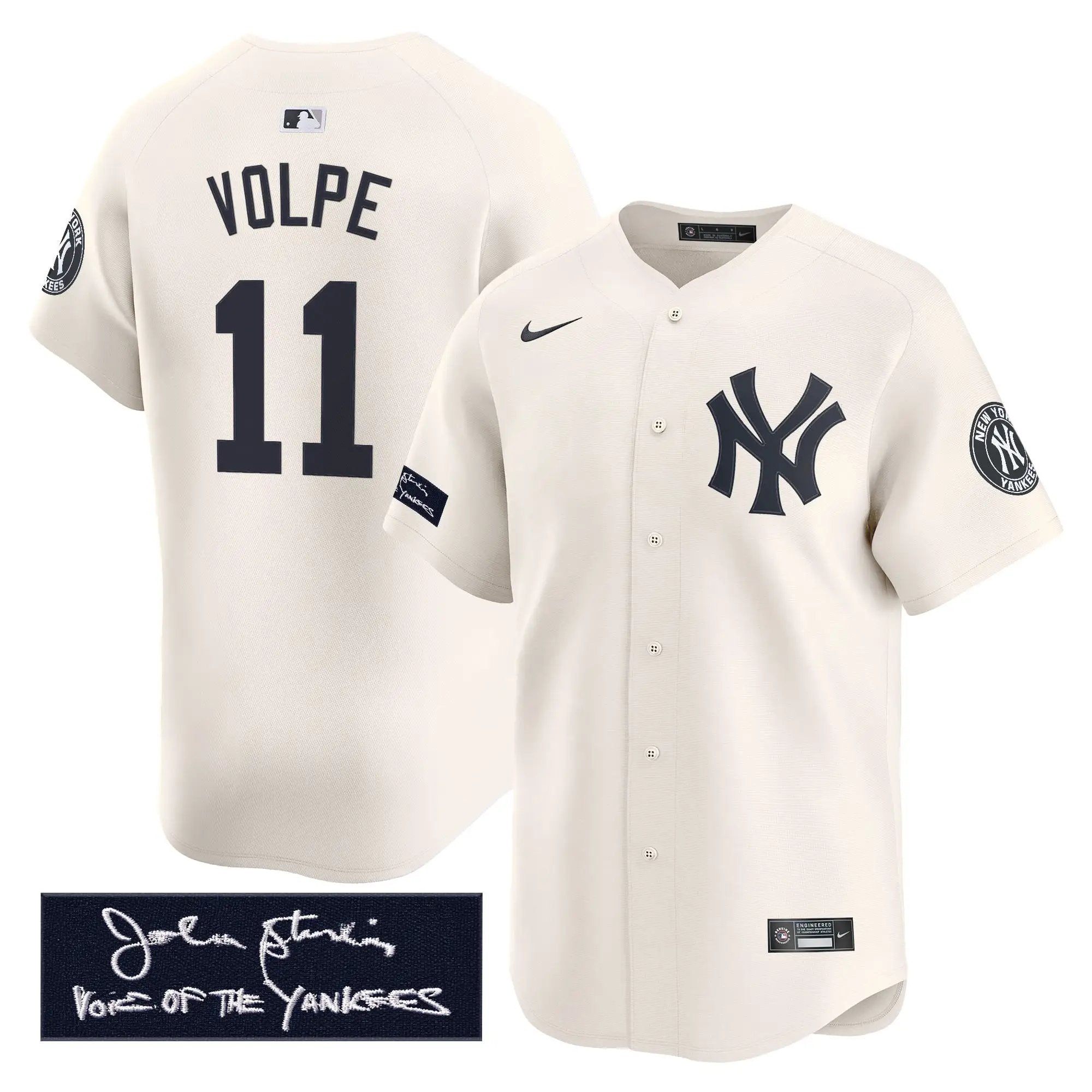 NYY John Sterling "The Voice of the Yankees" Tribute Patch Vapor Premier Limited Jersey - Stitched by Digigearus
