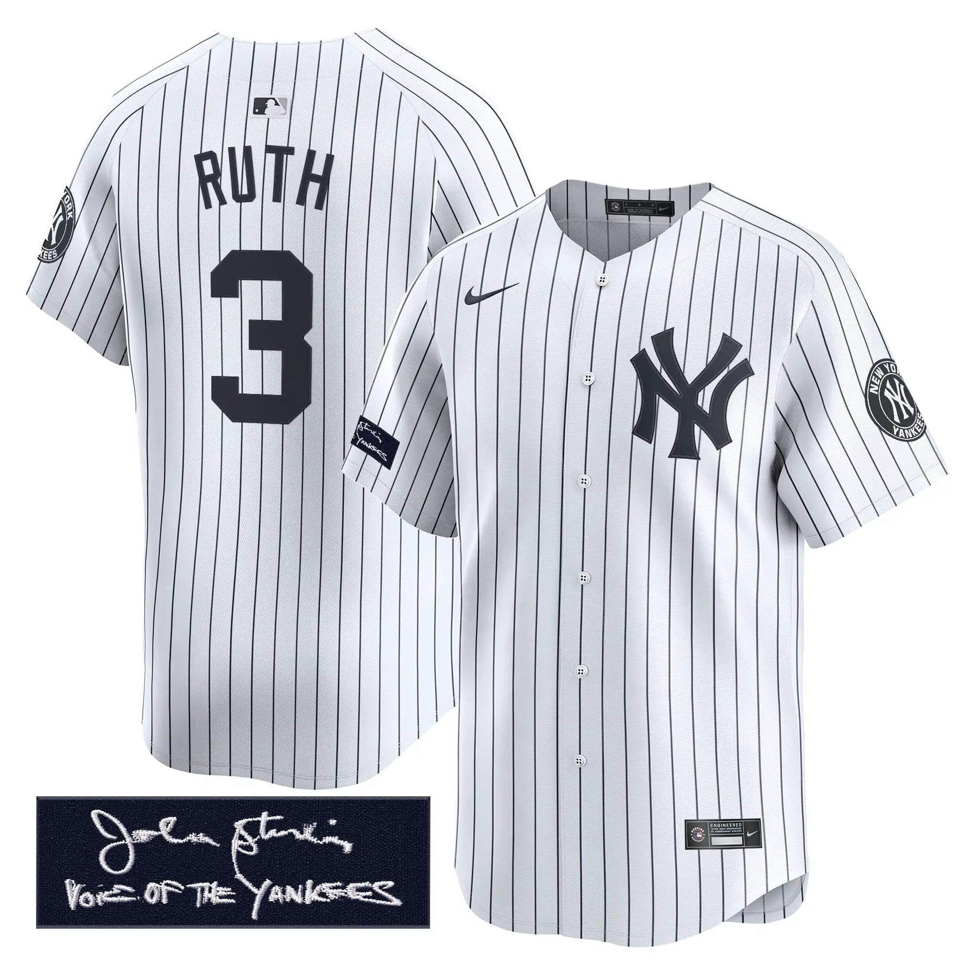 NYY John Sterling "The Voice of the Yankees" Tribute Patch Vapor Premier Limited Jersey - Stitched by Digigearus