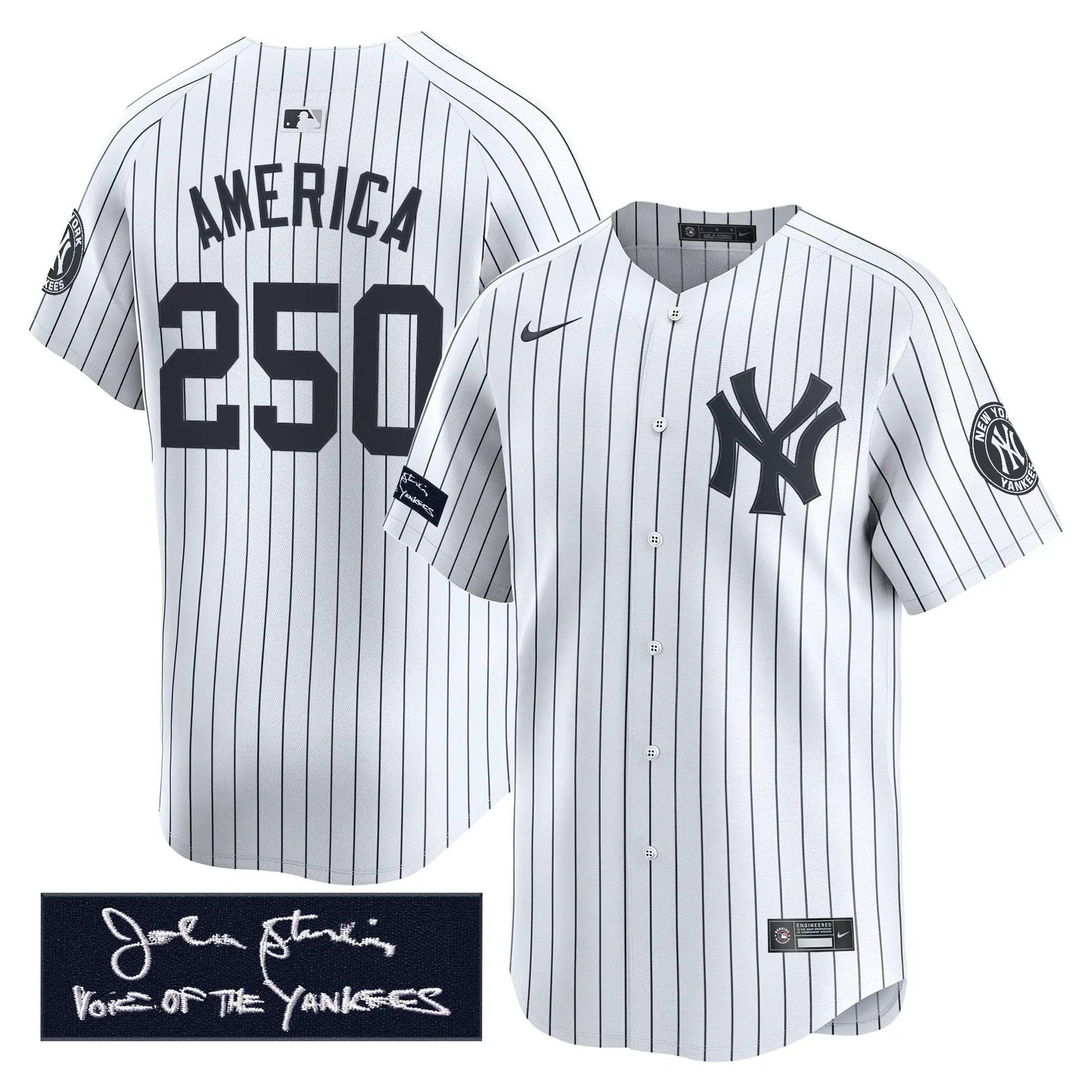 NYY John Sterling "The Voice of the Yankees" Tribute Patch Vapor Premier Limited Jersey - Stitched by Digigearus