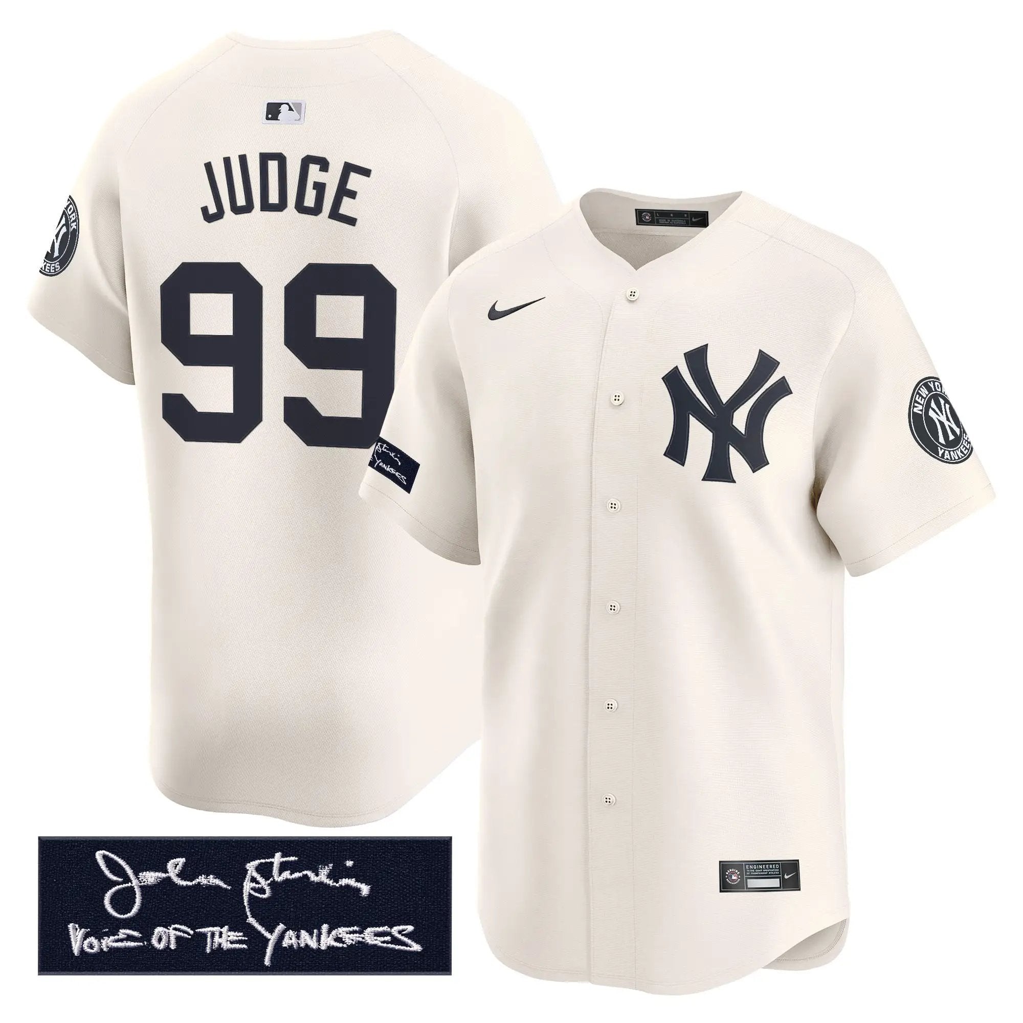 NYY John Sterling "The Voice of the Yankees" Tribute Patch Vapor Premier Limited Jersey - Stitched by Digigearus