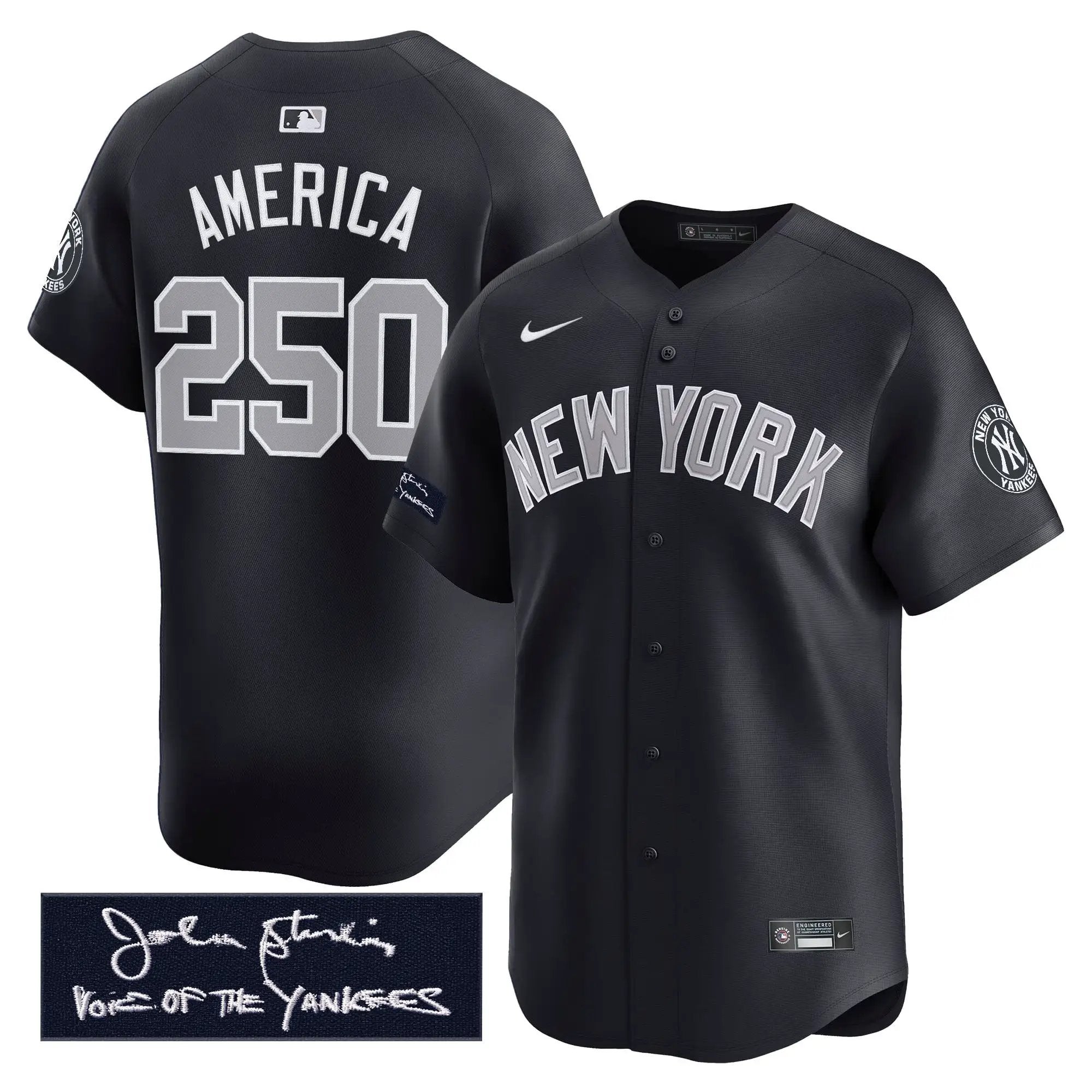 NYY John Sterling "The Voice of the Yankees" Tribute Patch Vapor Premier Limited Jersey - Stitched by Digigearus