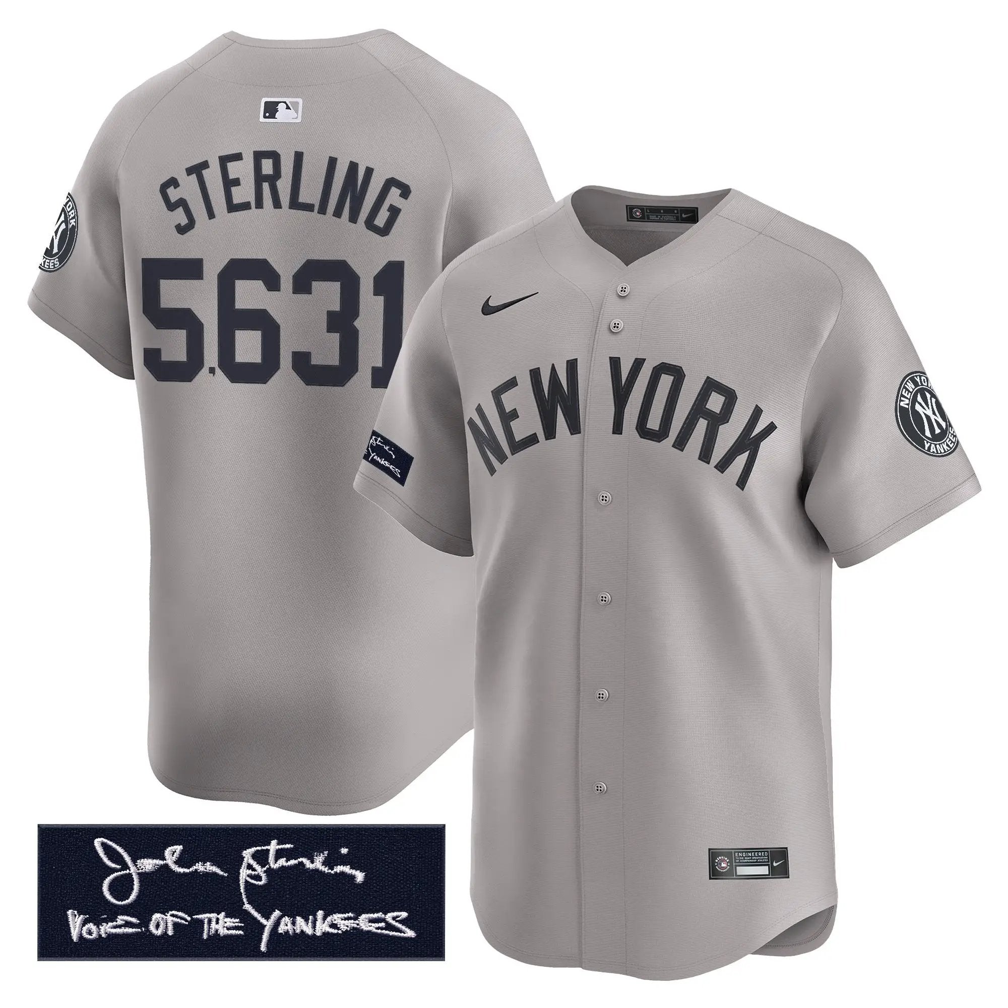 NYY John Sterling "The Voice of the Yankees" Tribute Patch Vapor Premier Limited Jersey - Stitched by Digigearus