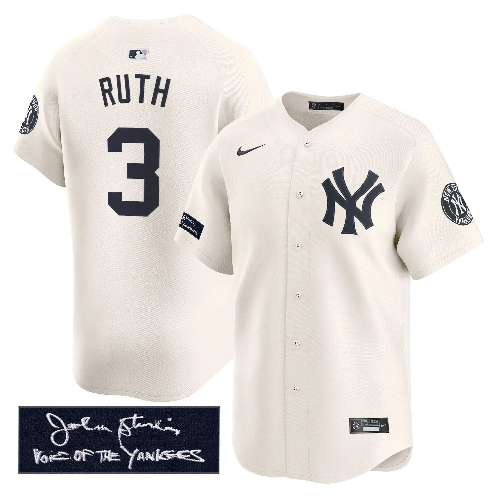 NYY John Sterling "The Voice of the Yankees" Tribute Patch Vapor Premier Limited Jersey - Stitched by Digigearus
