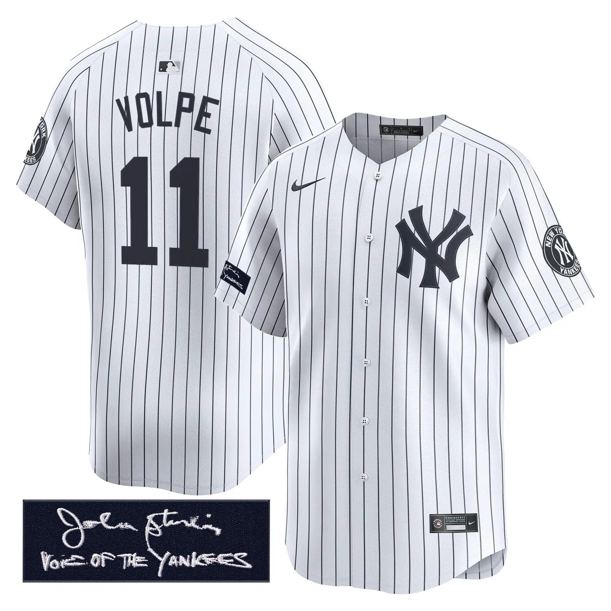 NYY John Sterling "The Voice of the Yankees" Tribute Patch Vapor Premier Limited Jersey - Stitched by Digigearus