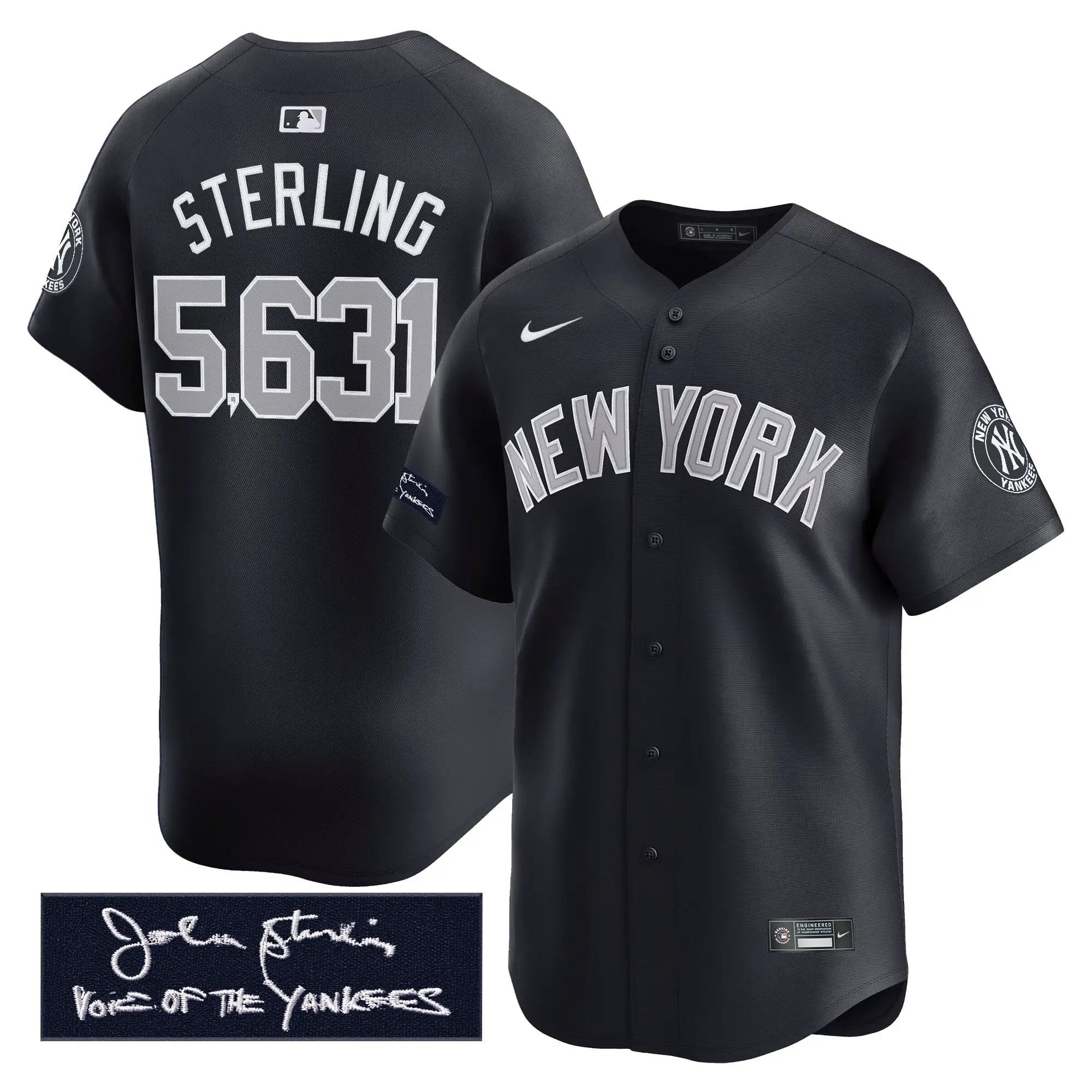 NYY John Sterling "The Voice of the Yankees" Tribute Patch Vapor Premier Limited Jersey - Stitched by Digigearus