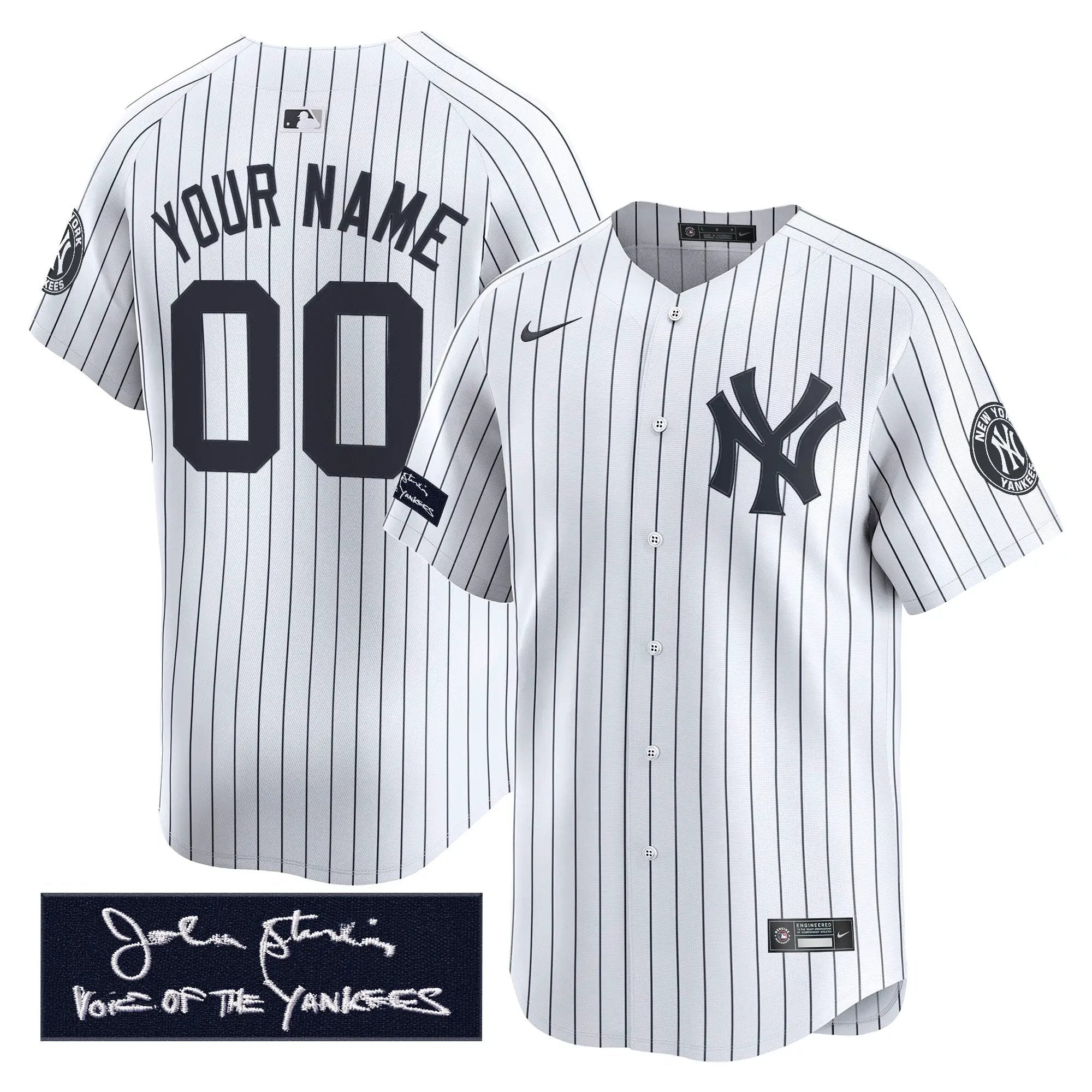 NYY John Sterling "The Voice of the Yankees" Tribute Patch Vapor Premier Limited Custom Jersey - Stitched by Digigearus